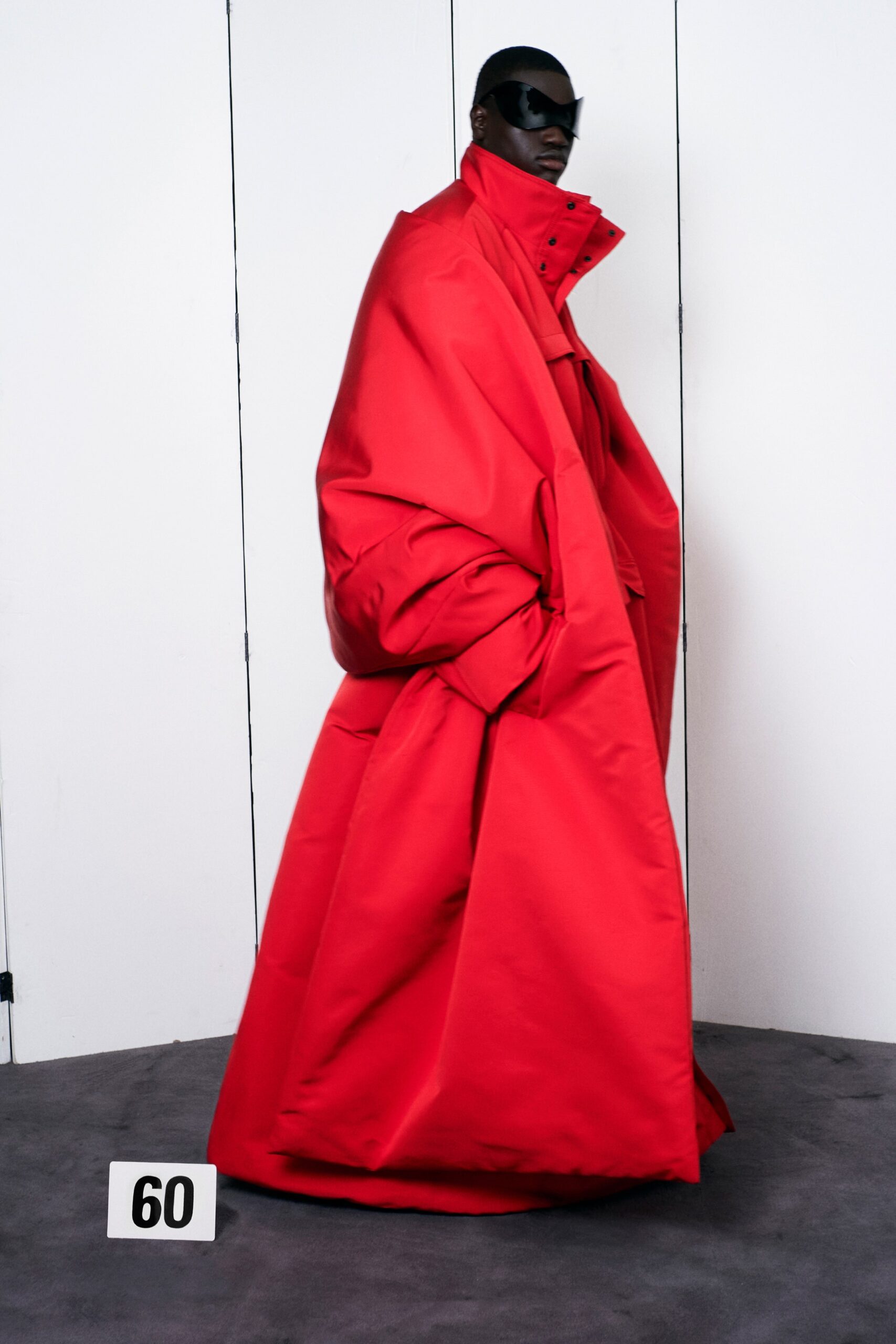 oversized red vinyl coat