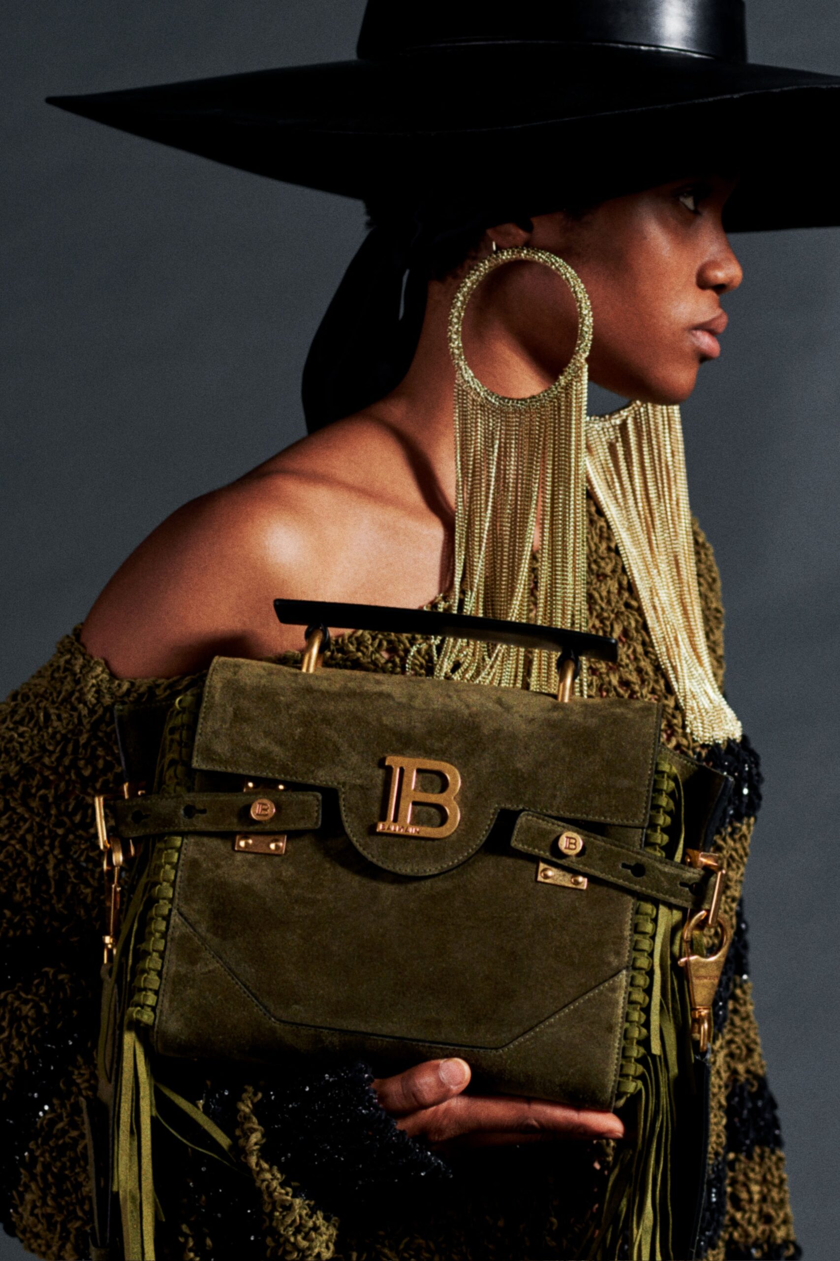 green suede zippered bag