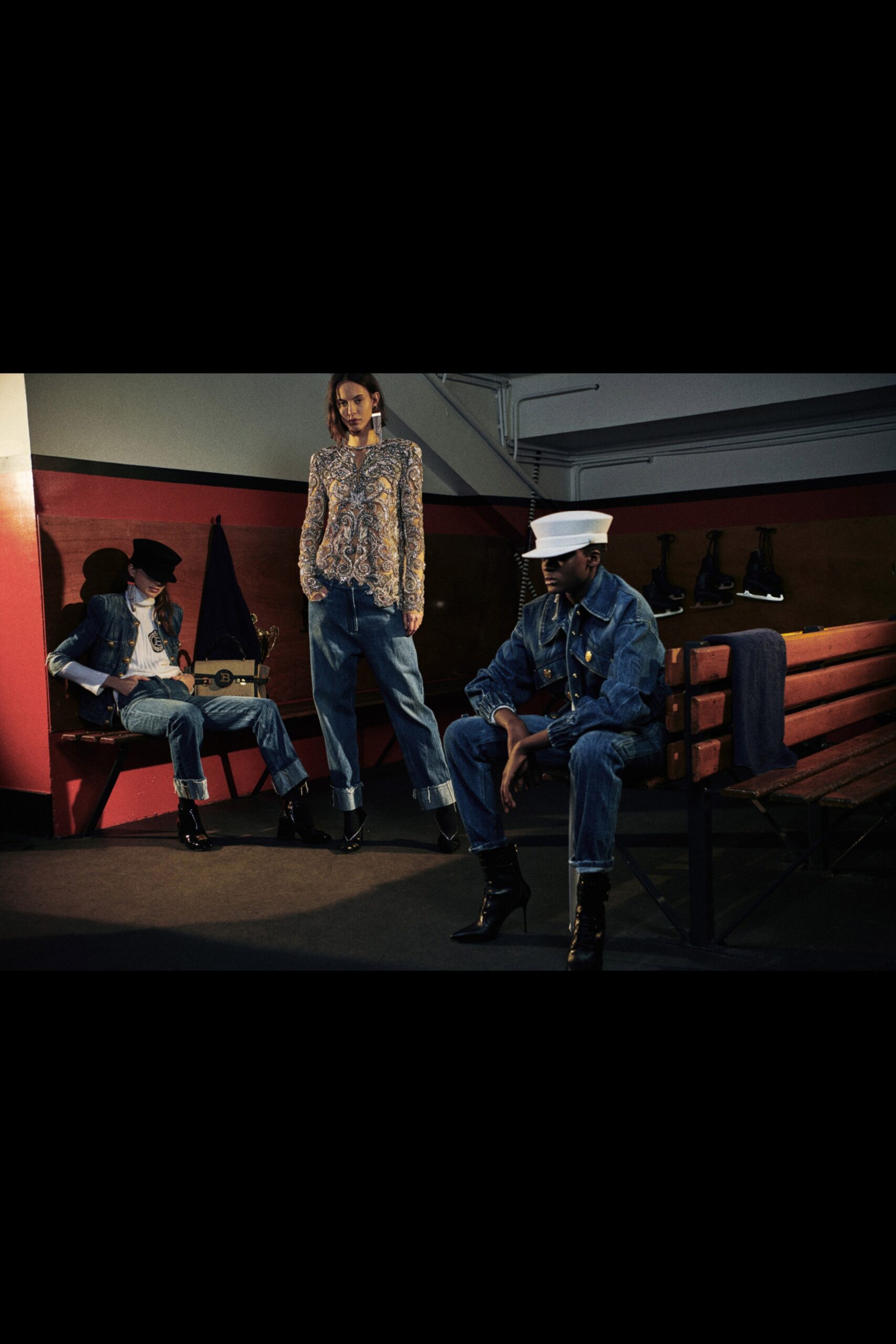 blue lace top with denim pants