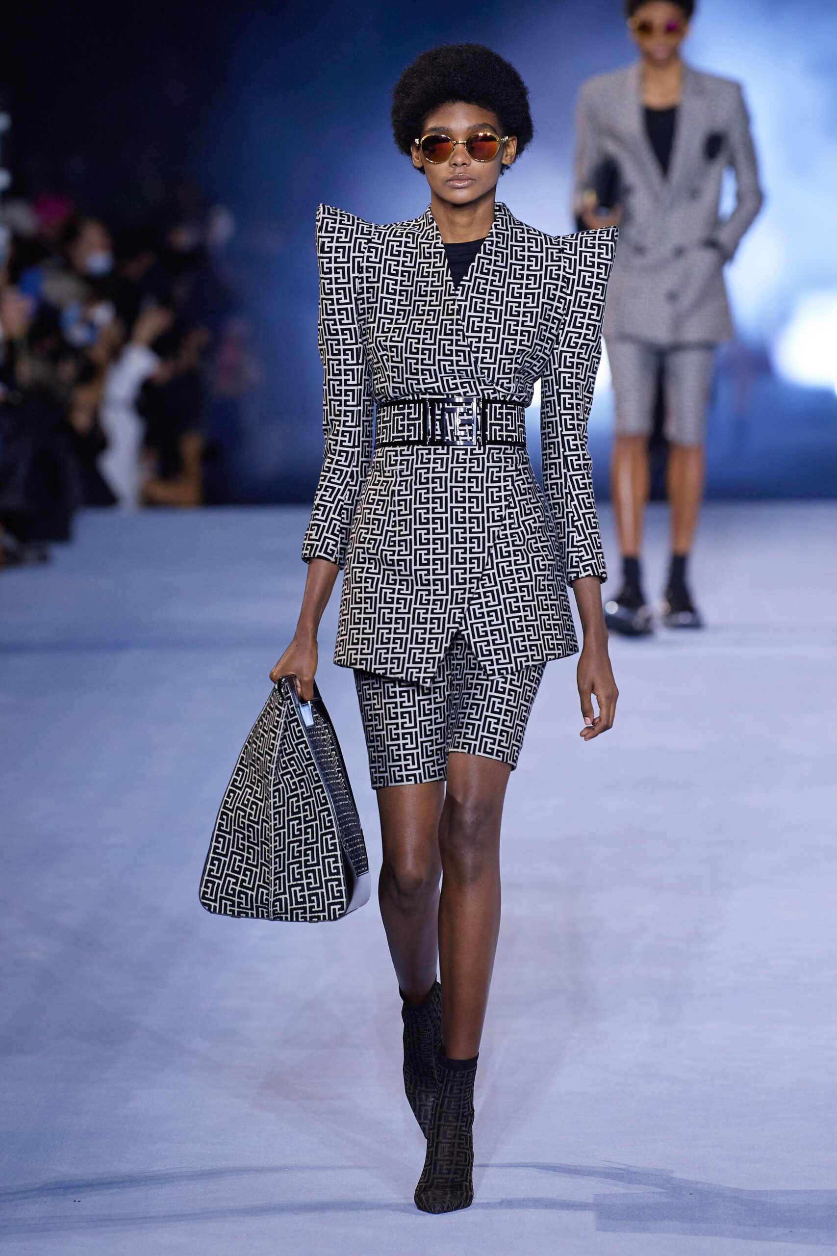 tailored black and white blazer with shorts