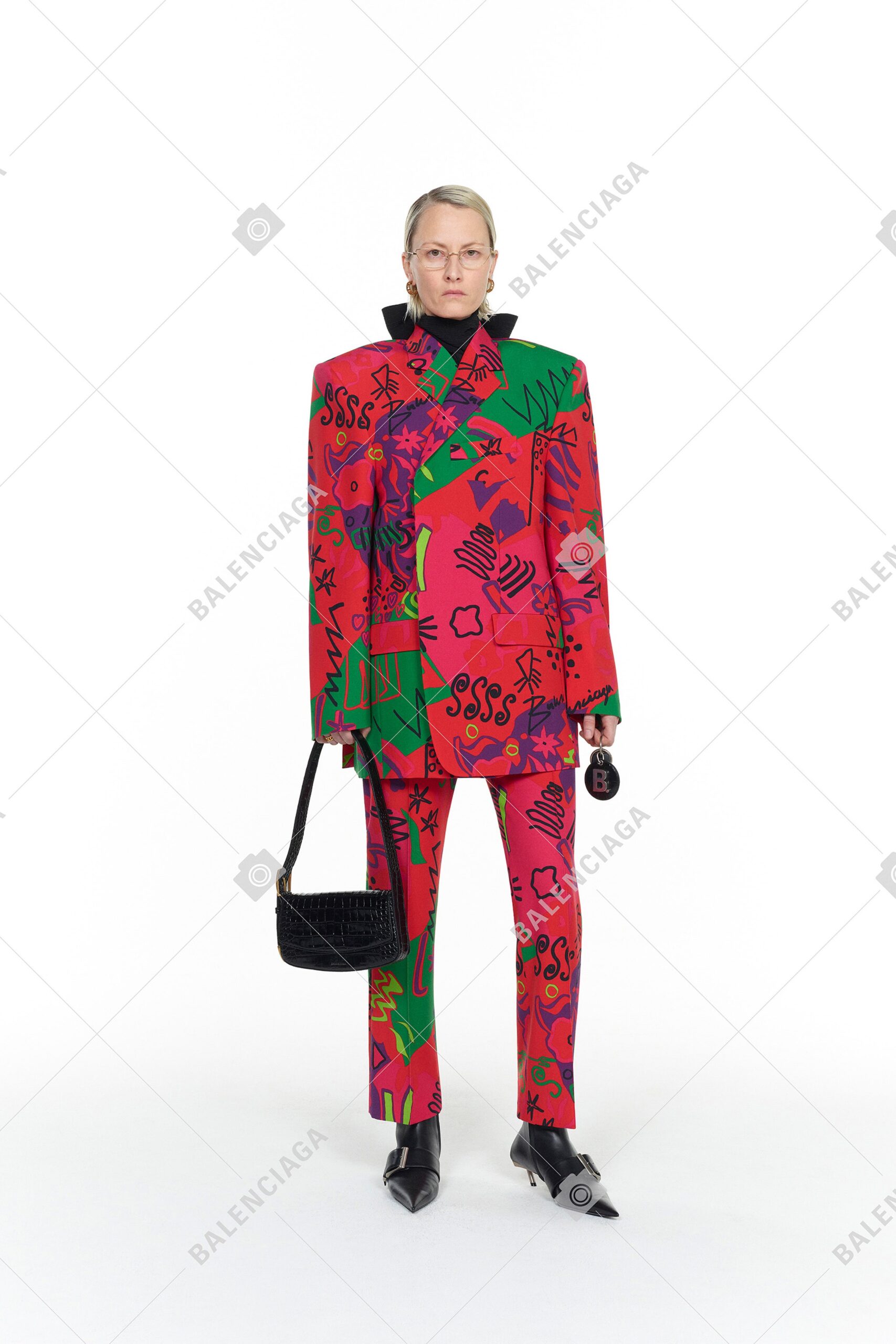 pink and green printed suit