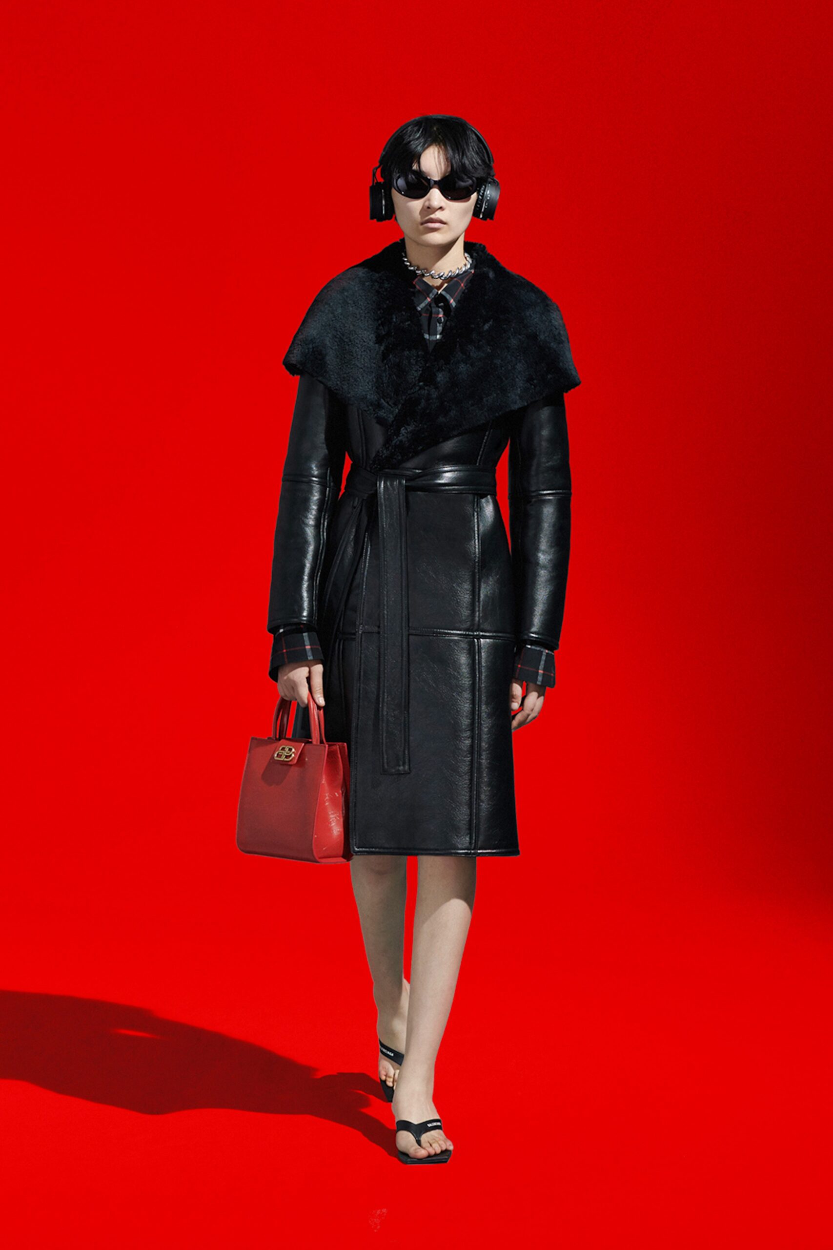 black leather coat with fur collar