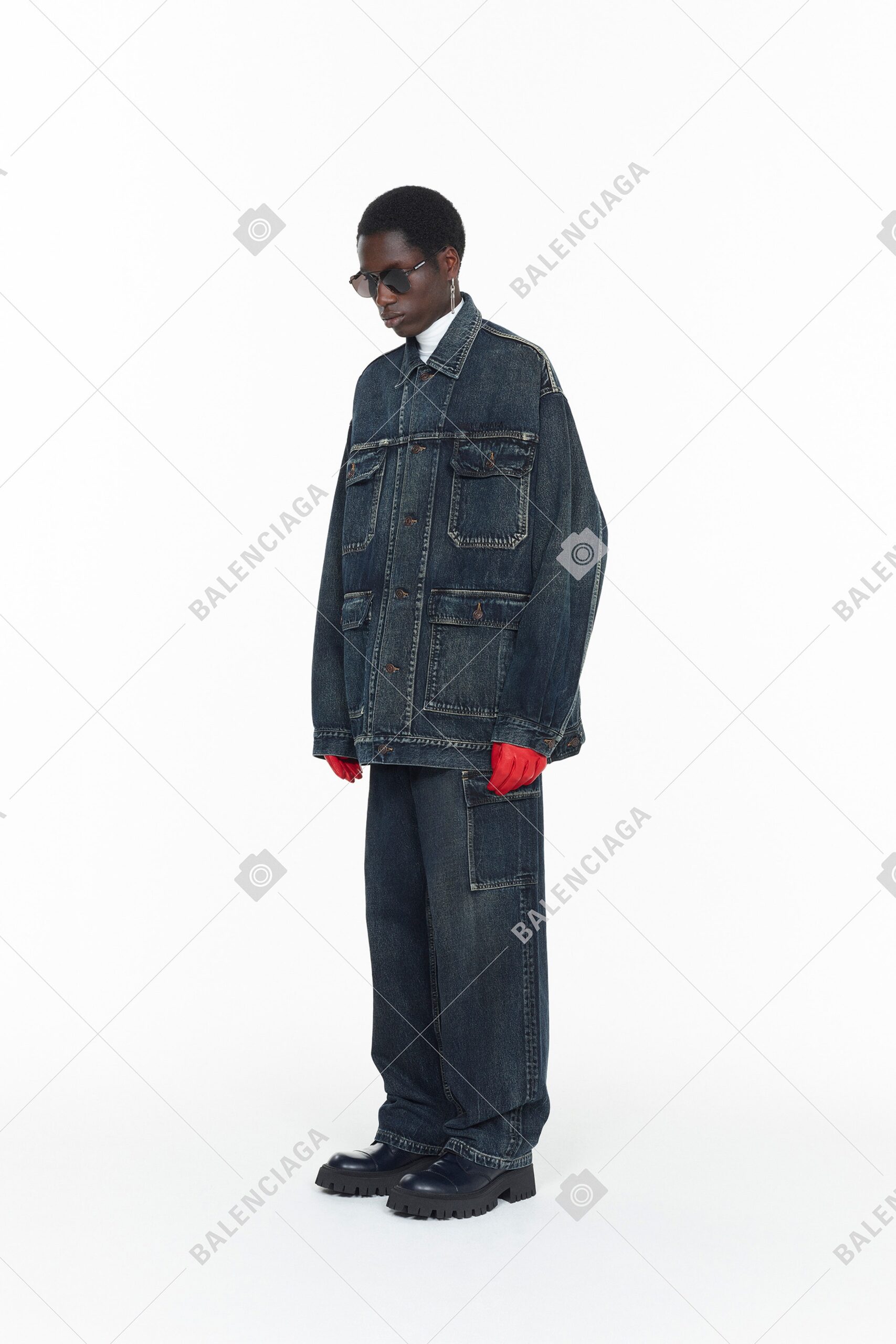 oversized denim jacket with relaxed pants