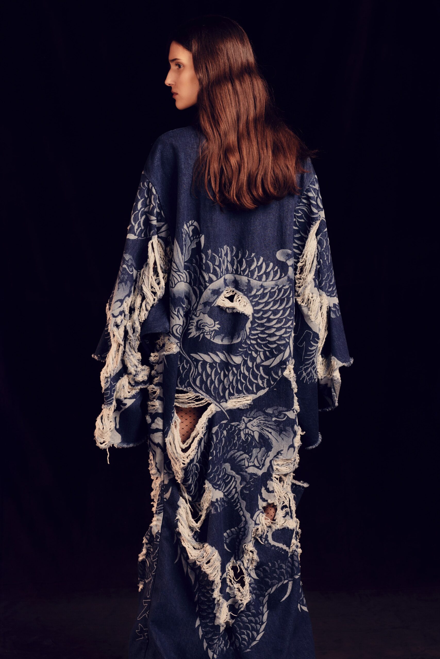 blue denim fringed poncho