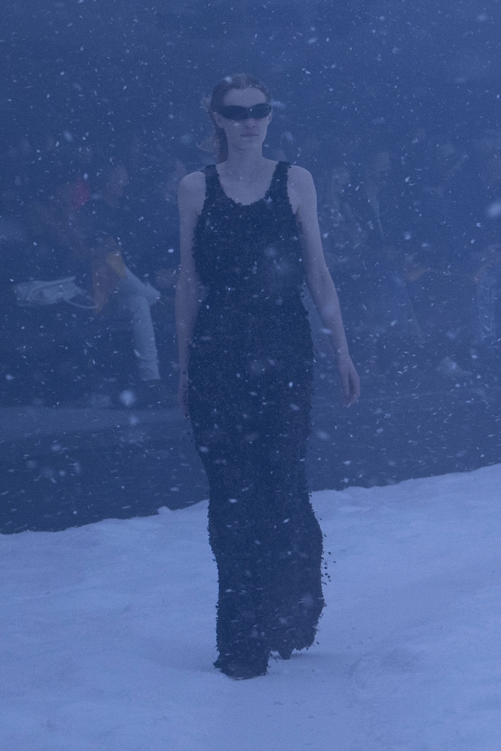 black silk sleeveless gown