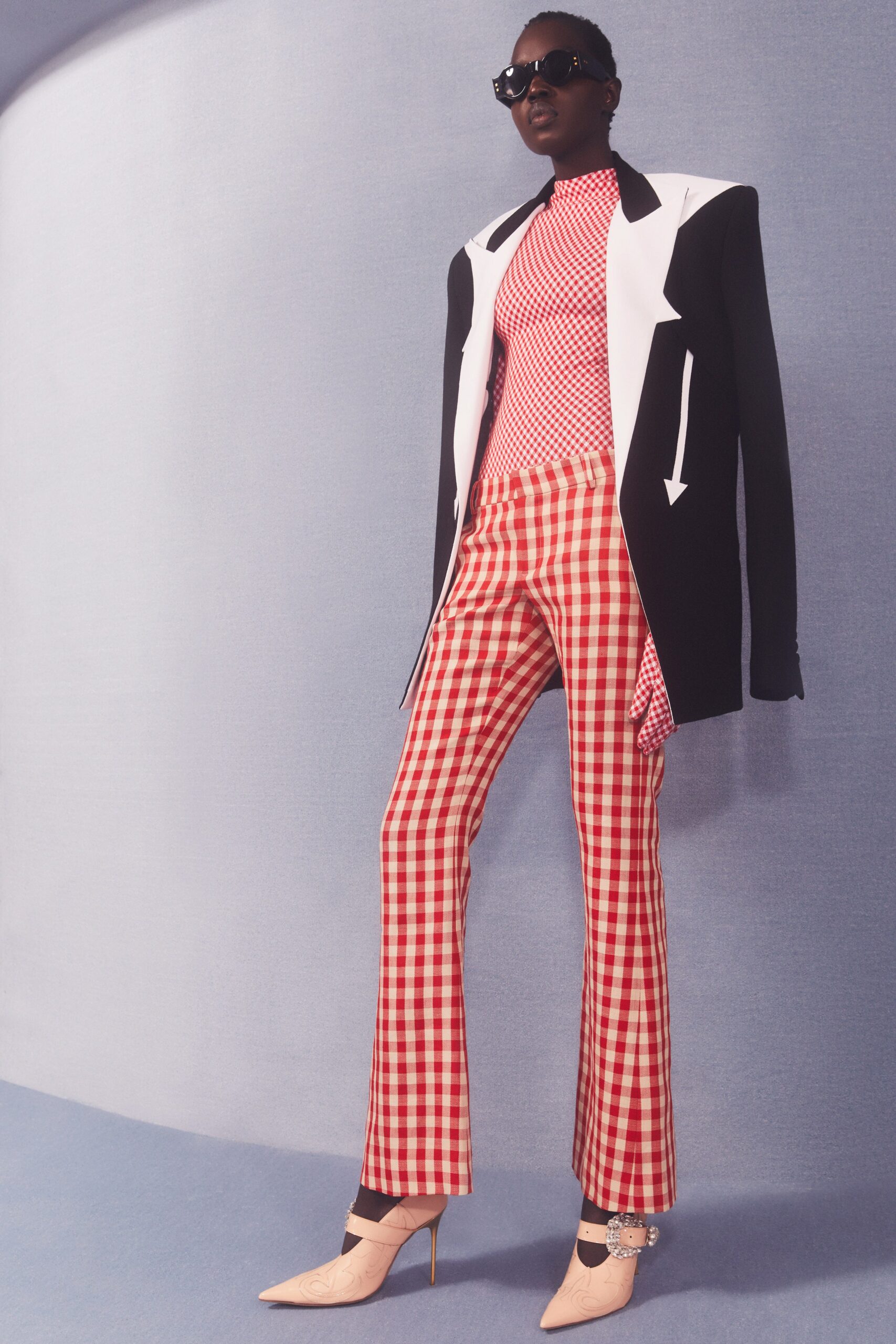 structured black and white jacket with fitted top