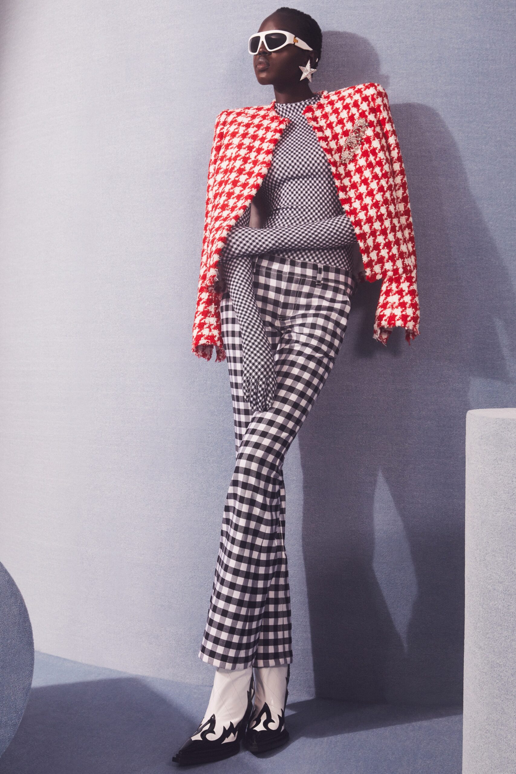 red and white checked jacket