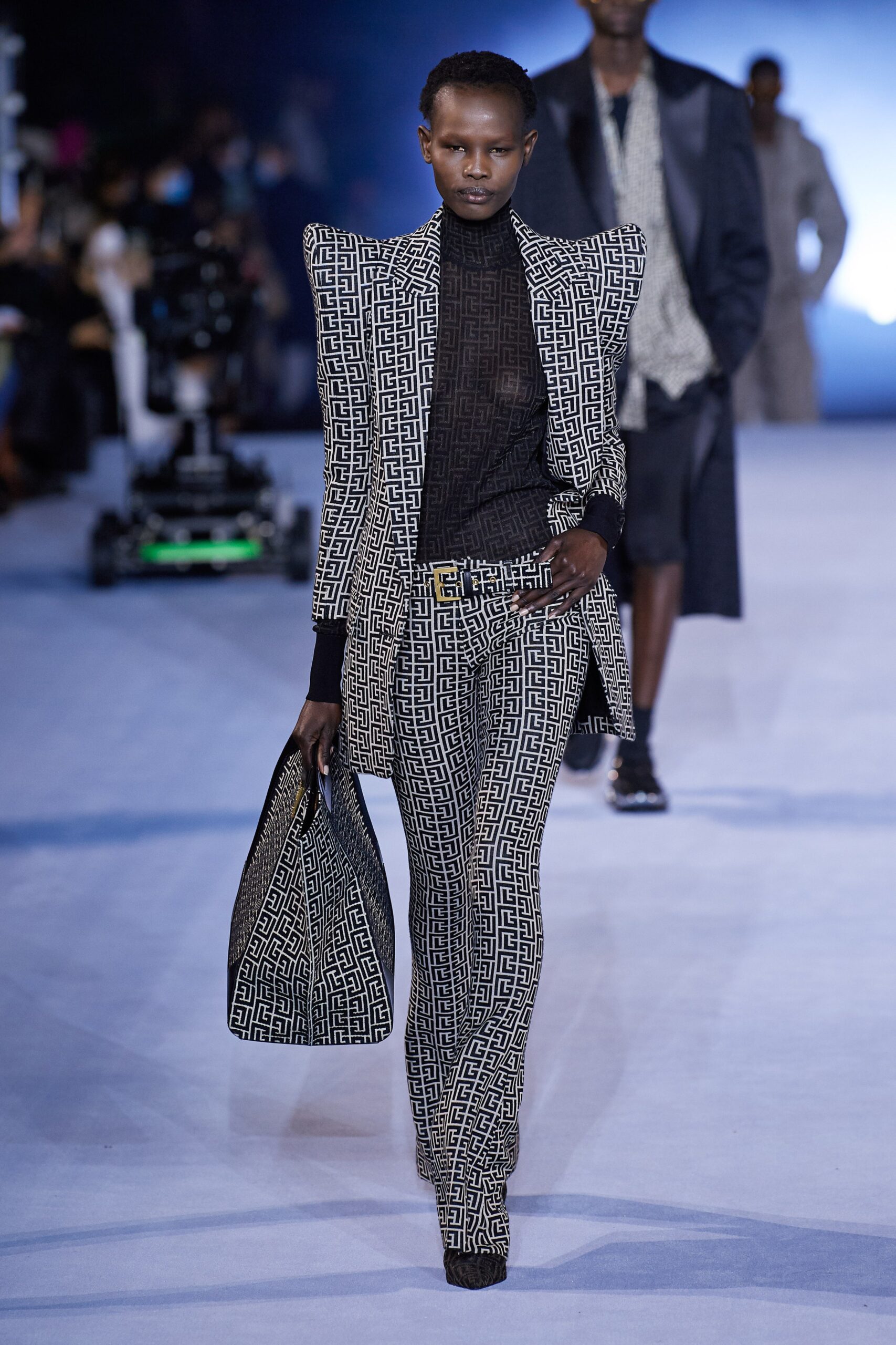 black and white printed suit