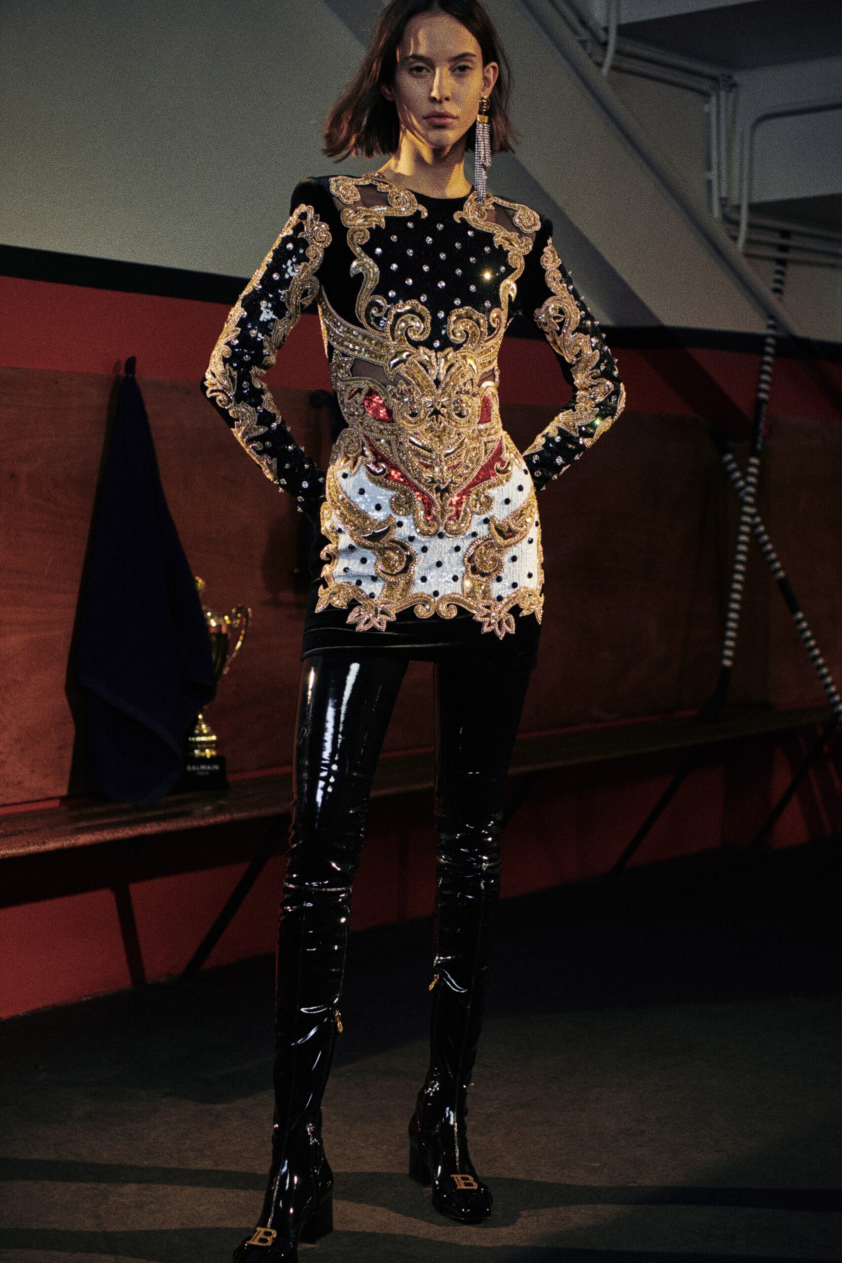 fitted black embroidered top and pants