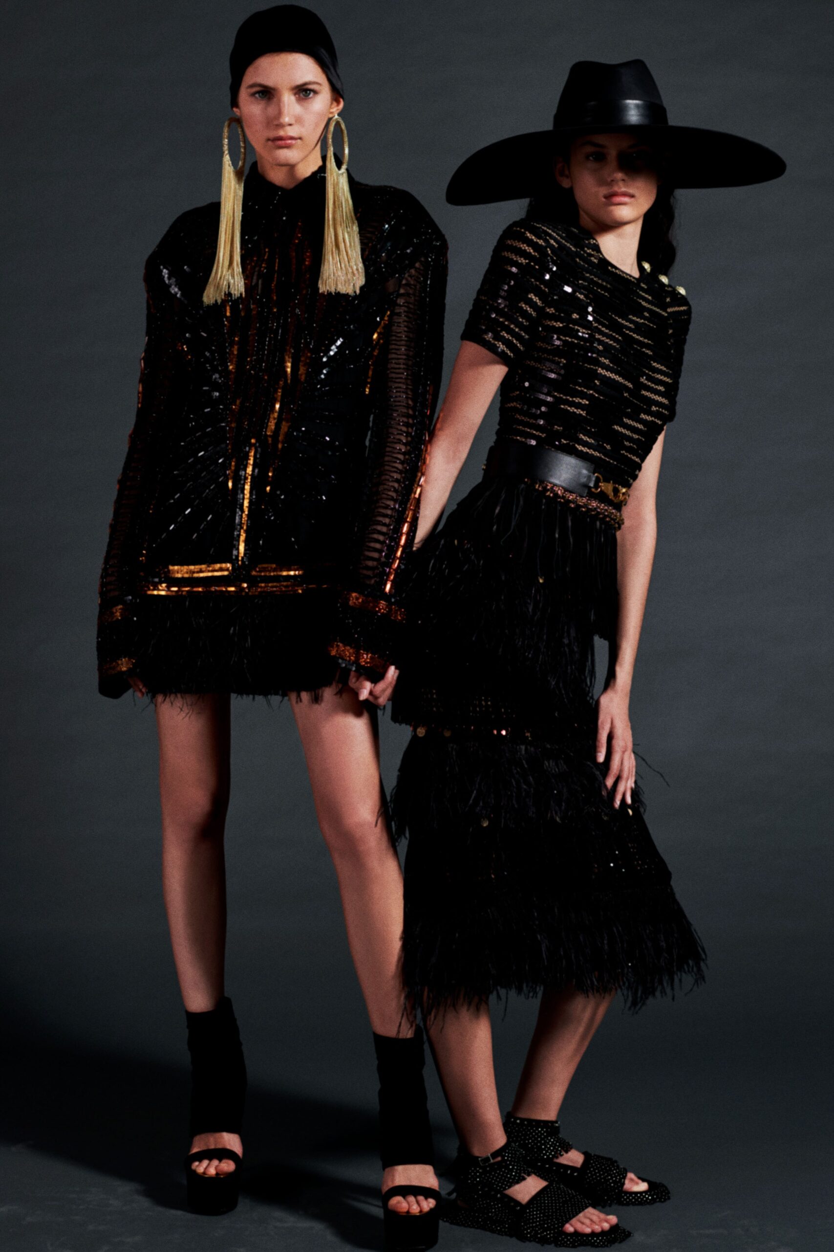 black silk short-sleeve high-neck fitted beaded shiny top