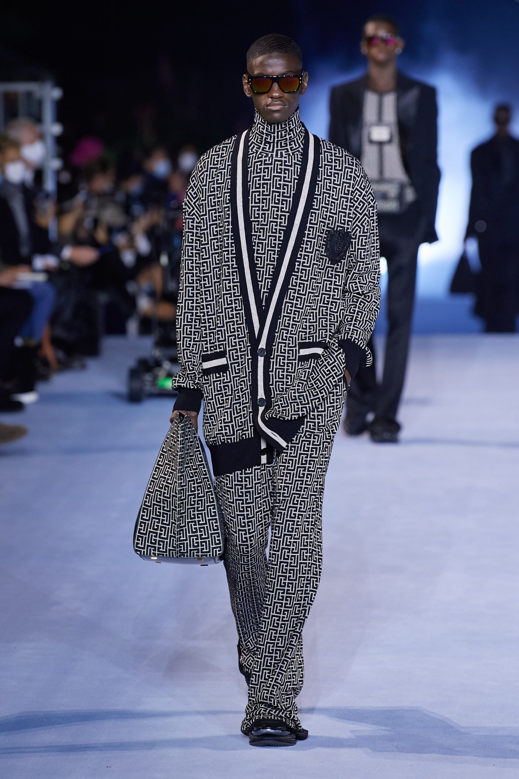 black and white printed suit