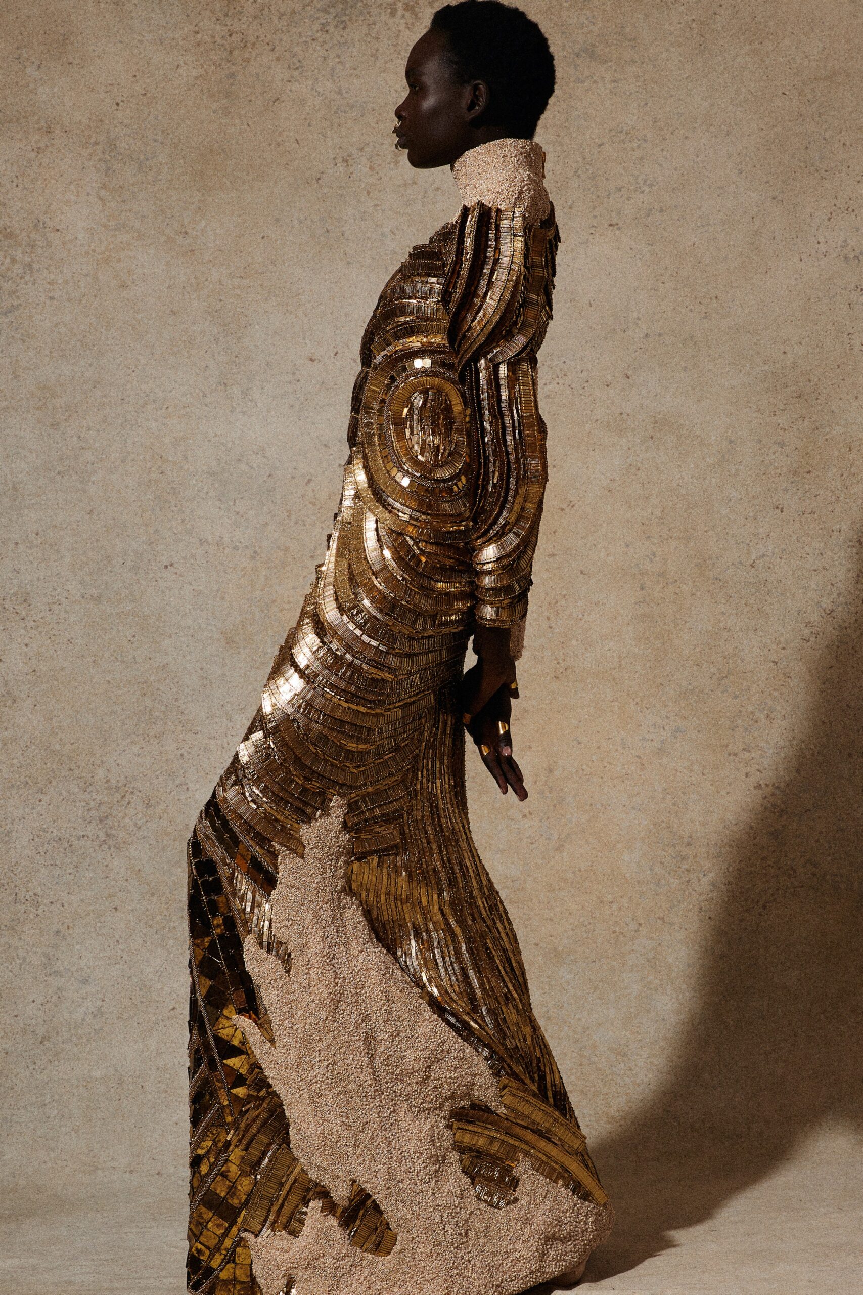 gold sequin fitted gown