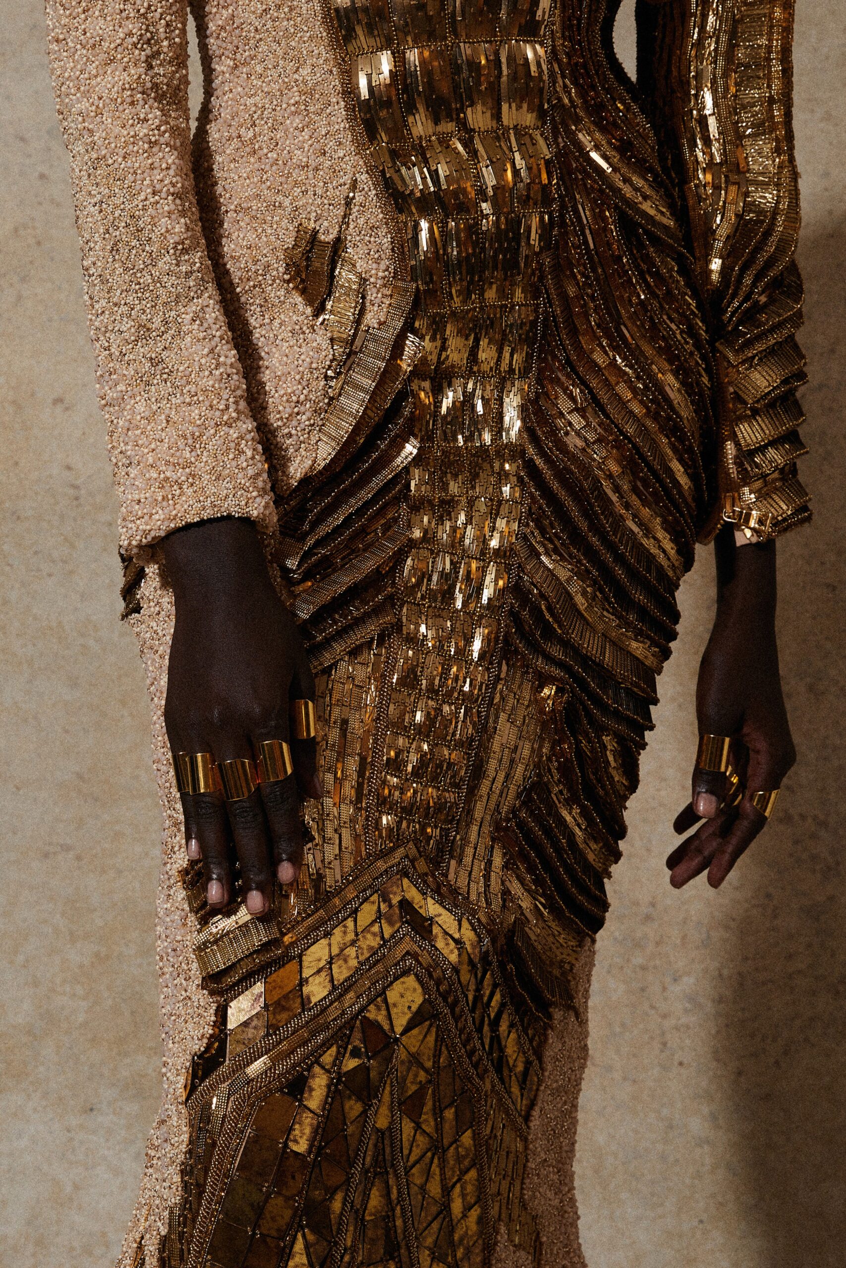 gold sequined fitted gown