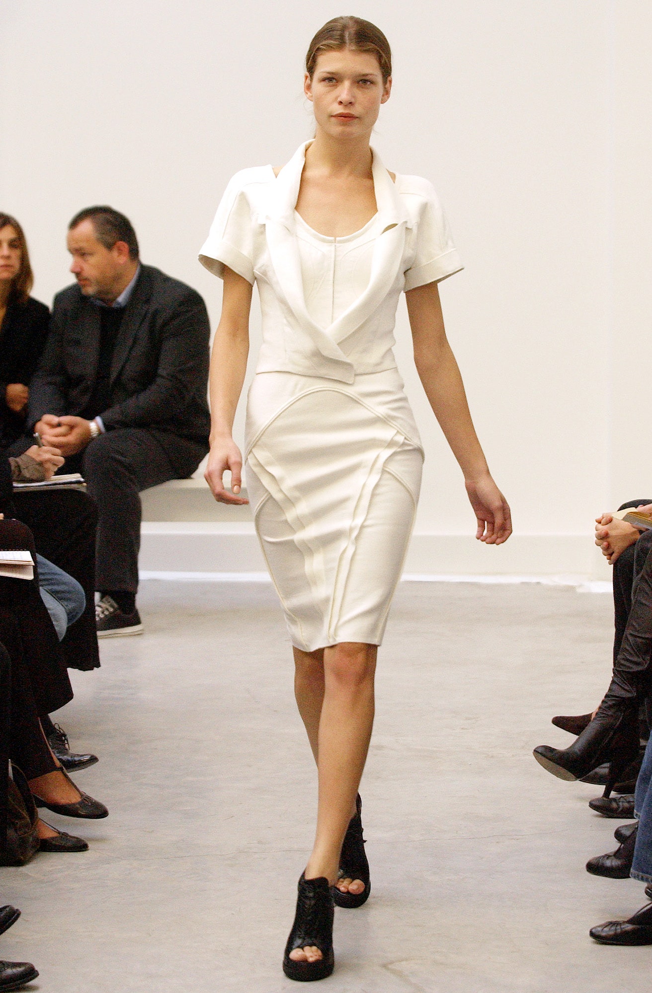 white fitted silk dress