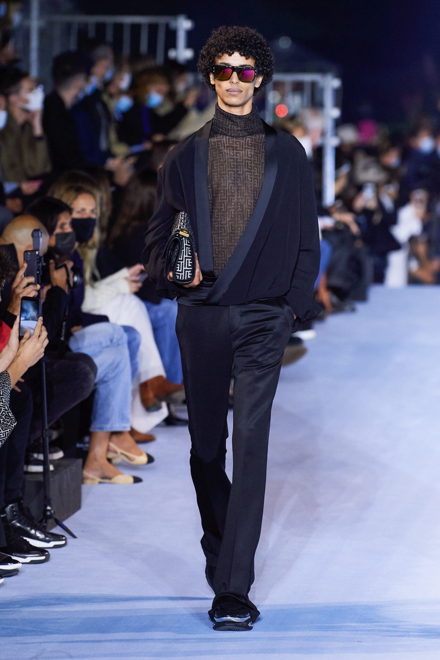 black tailored blazer with slim pants