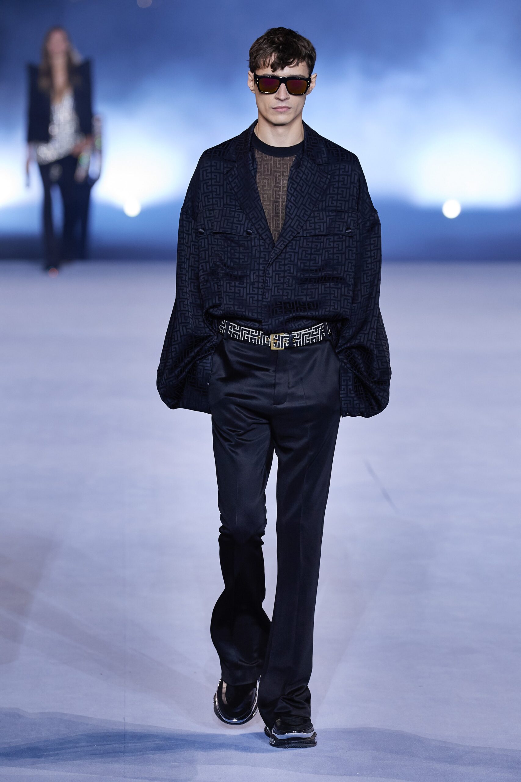 black relaxed shirt with tailored pants