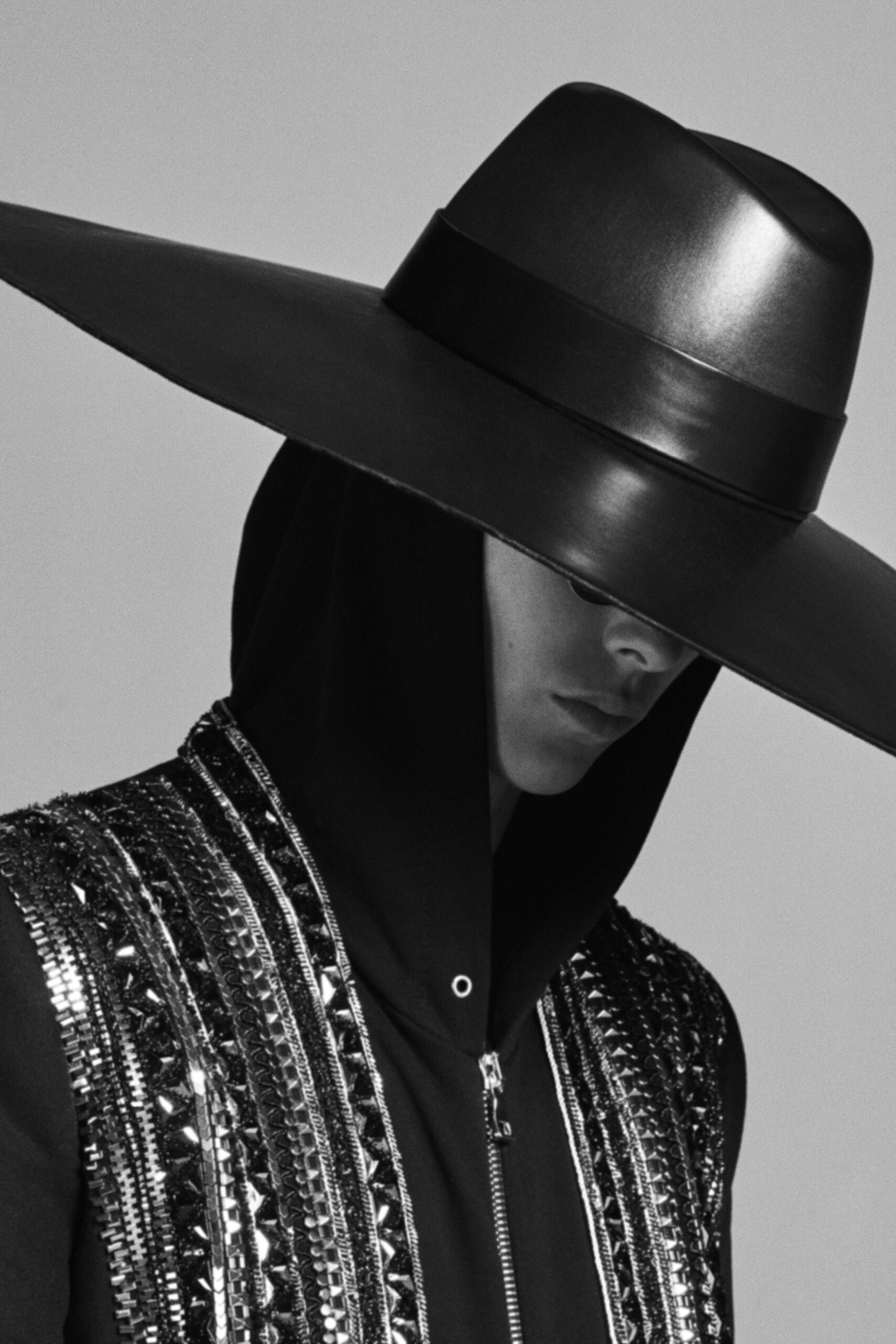 black embellished jacket and hat