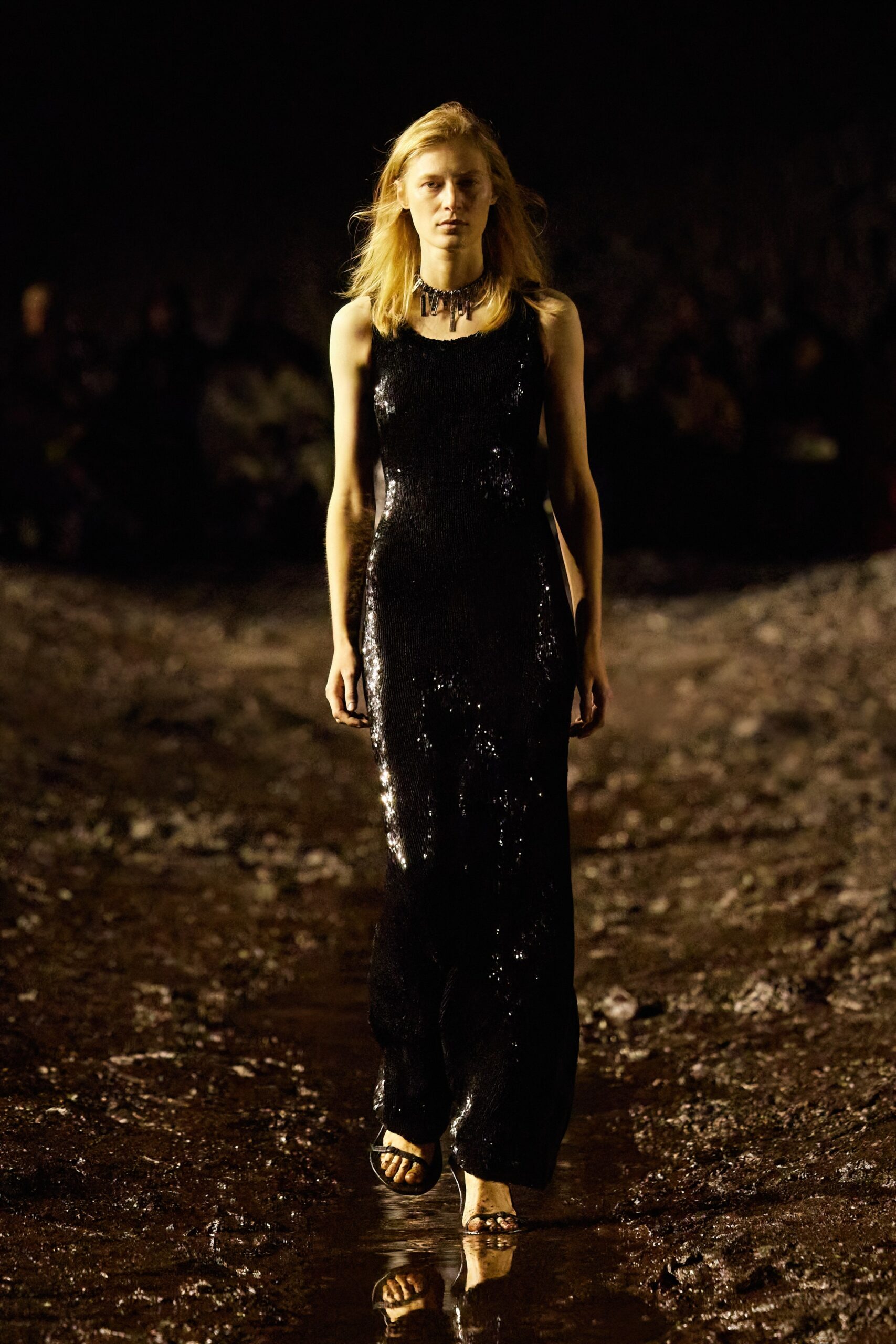 black sequin fitted gown