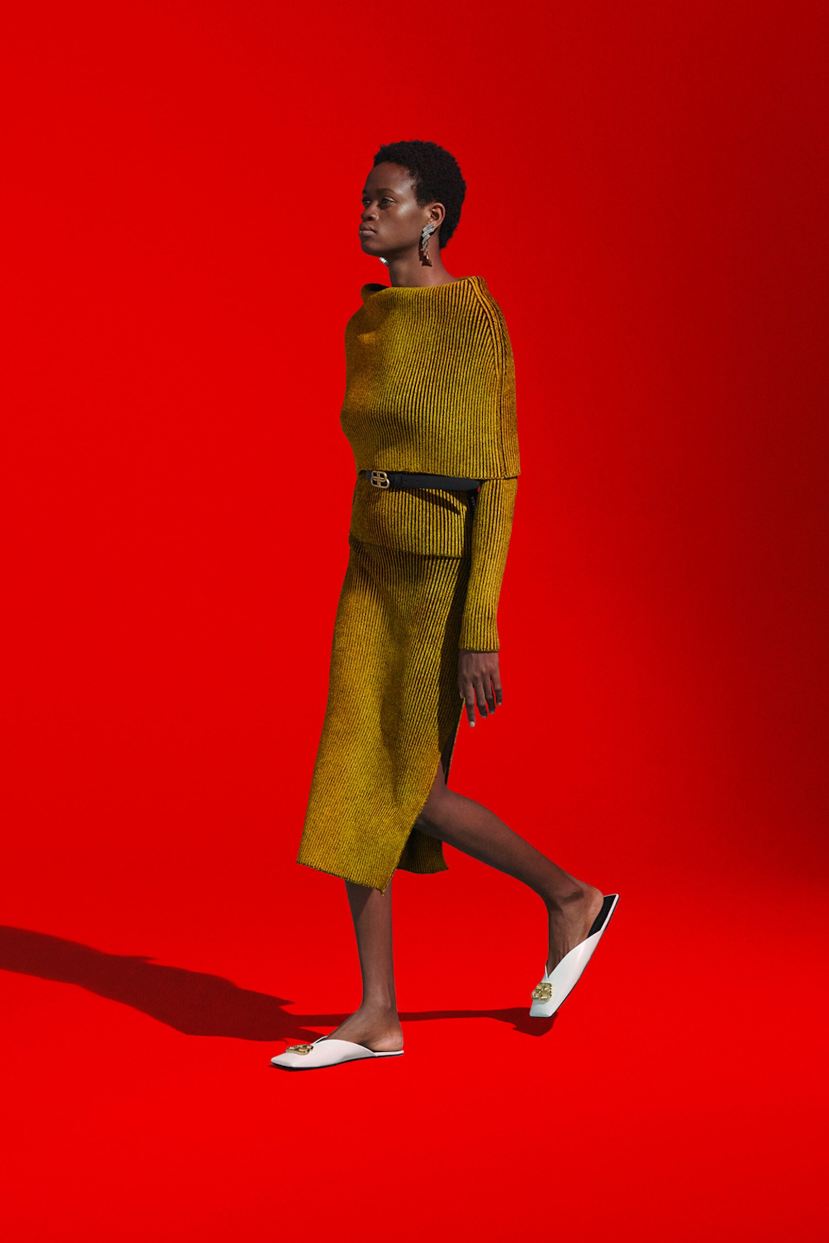 fitted yellow green ribbed dress