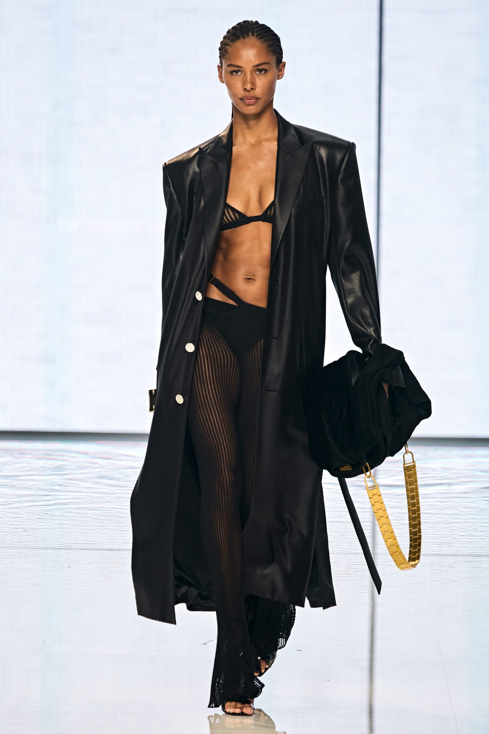black fitted ribbed pants