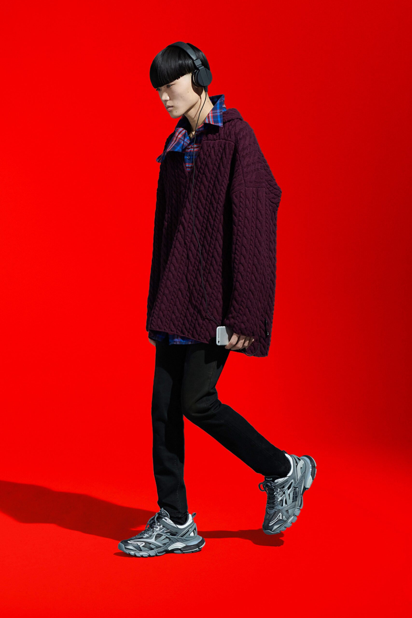 oversized purple sweater with relaxed shirt