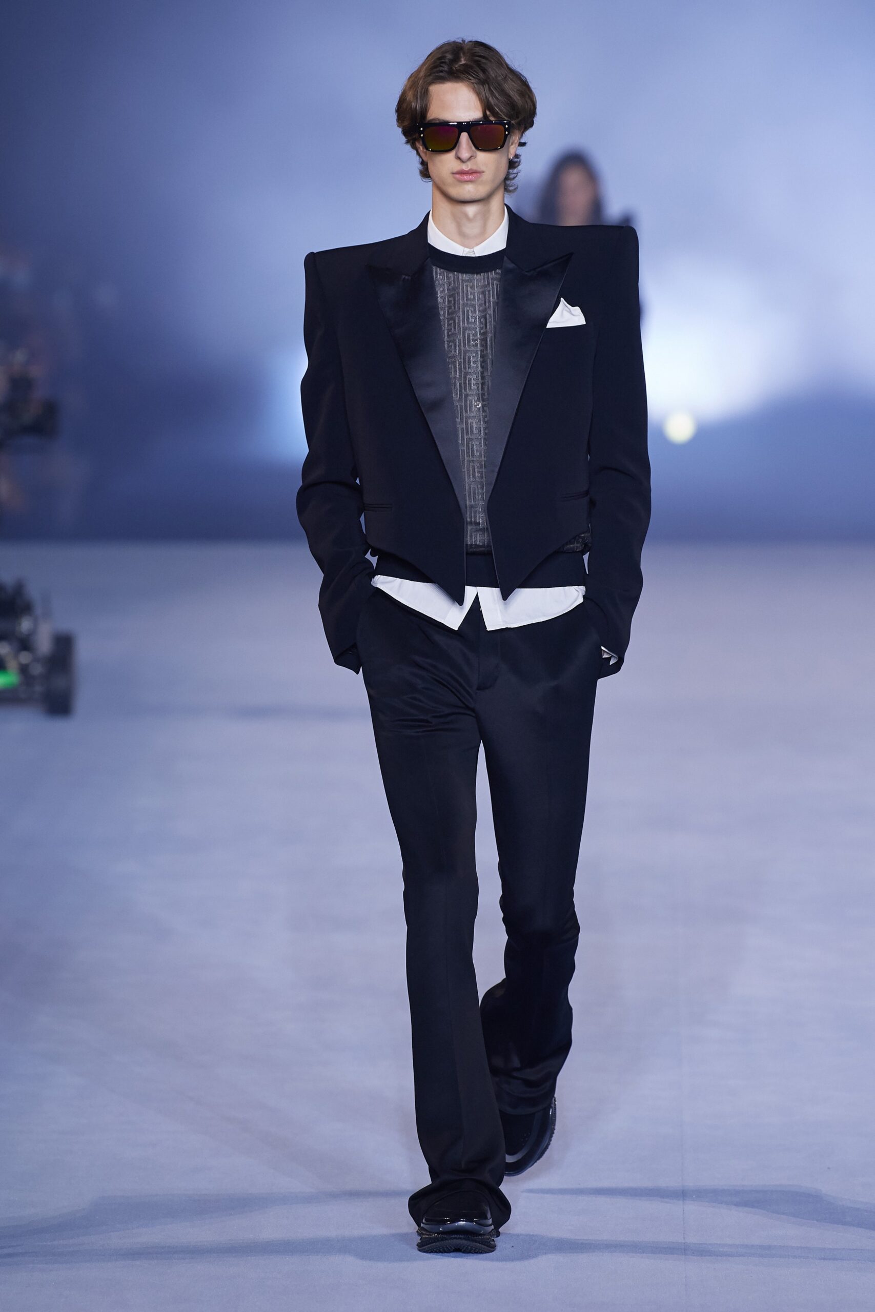 black tailored blazer with white shirt