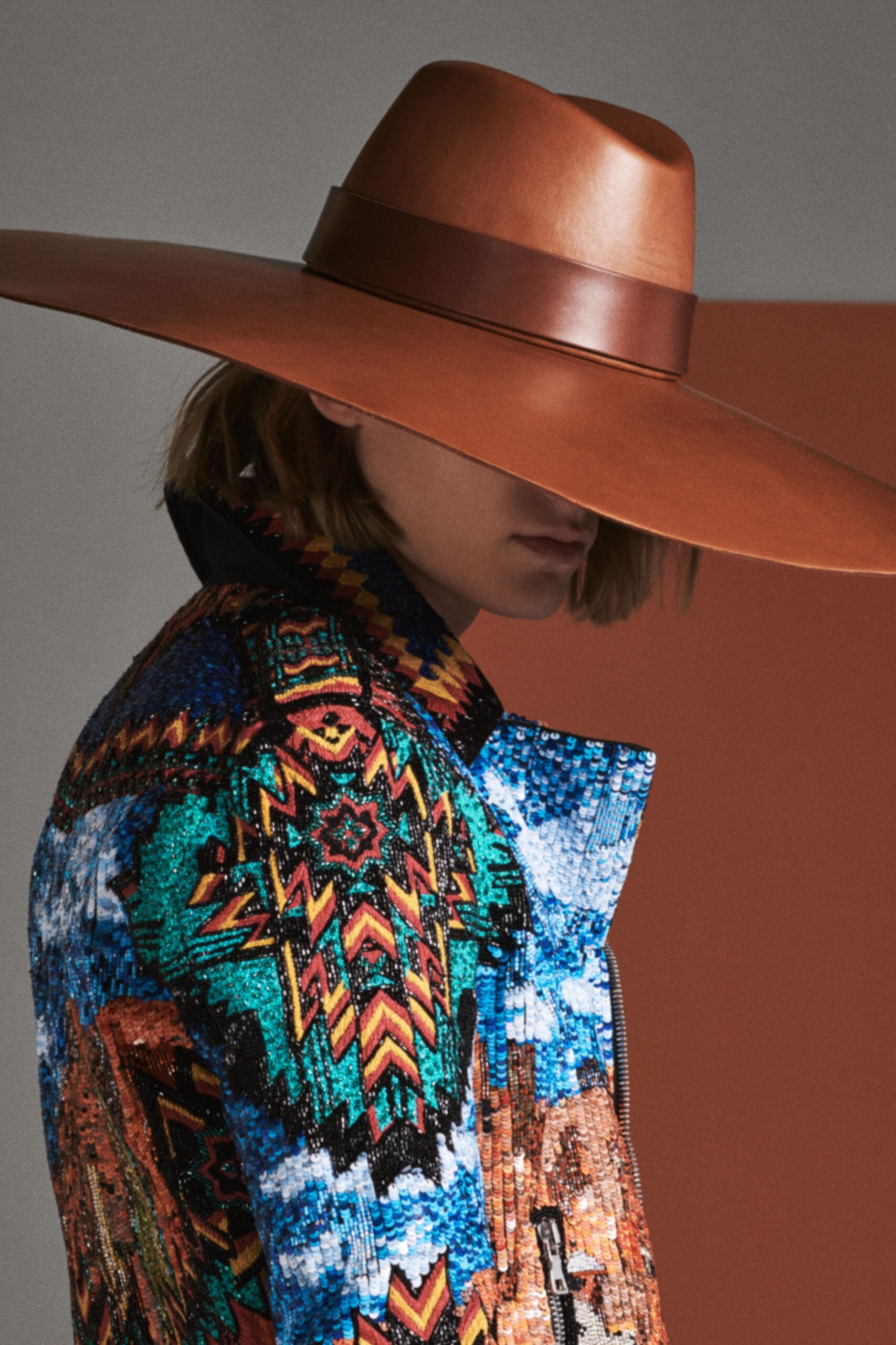 multi cotton long-sleeve collared fitted embroidered jacket