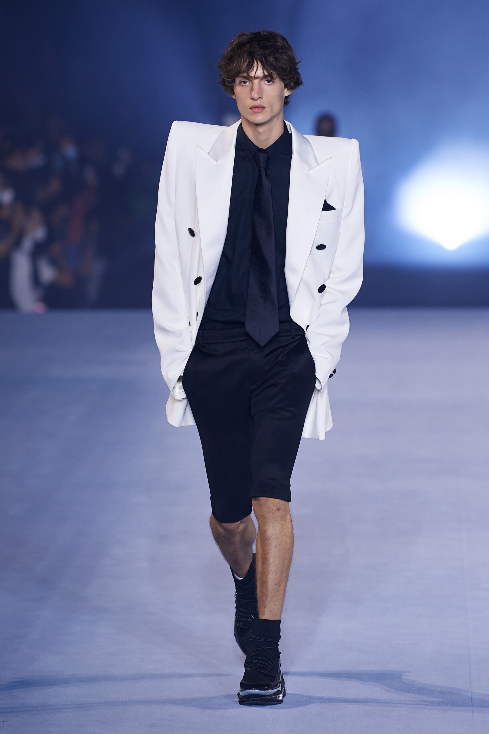 white structured blazer with black shirt