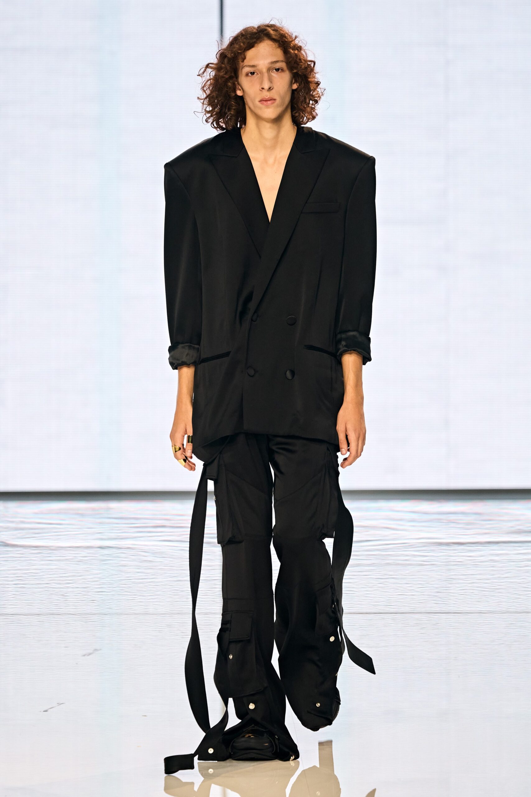 oversized black blazer and cargo pants