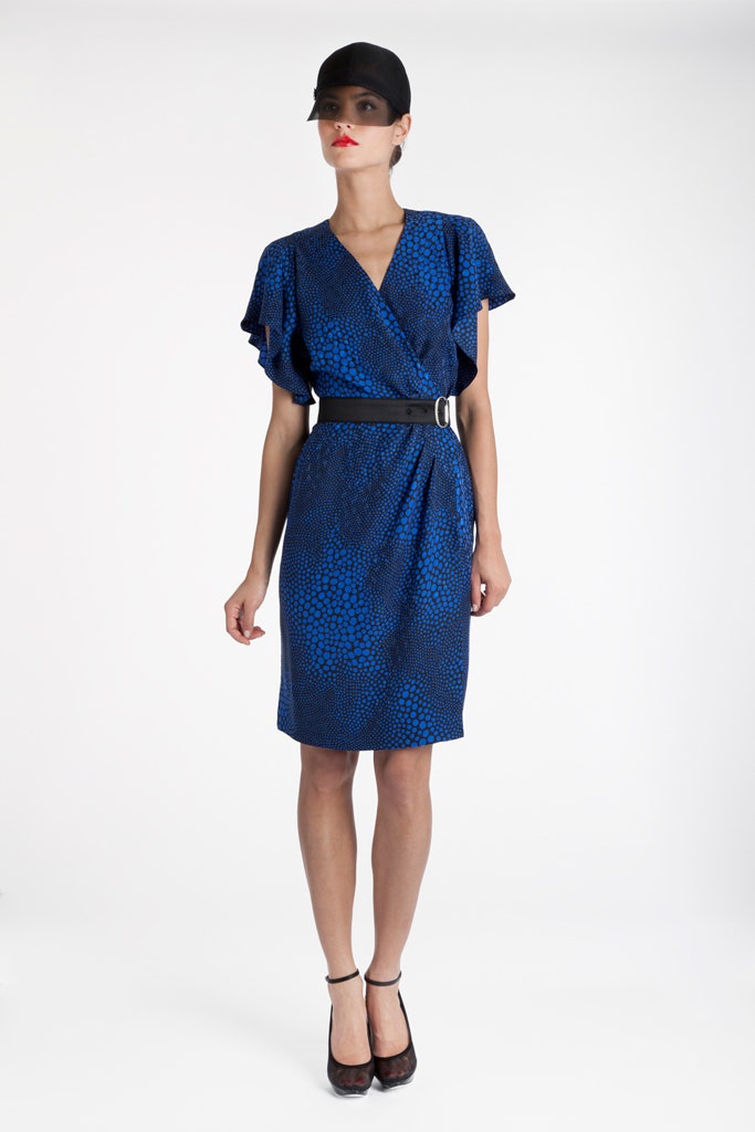 blue printed wrap dress