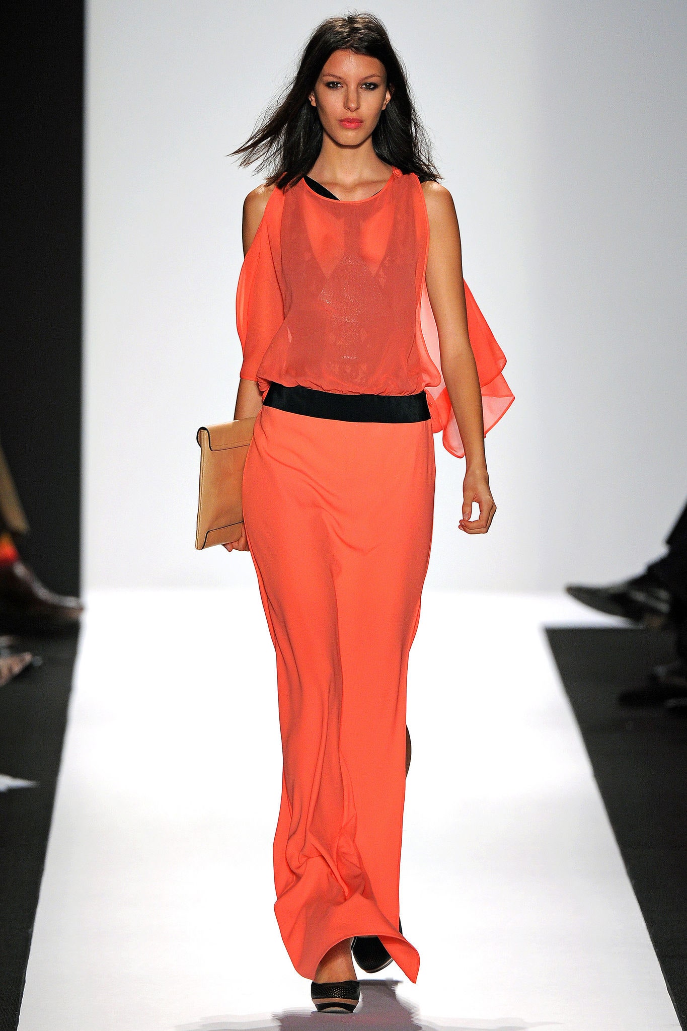 orange chiffon sleeveless dress