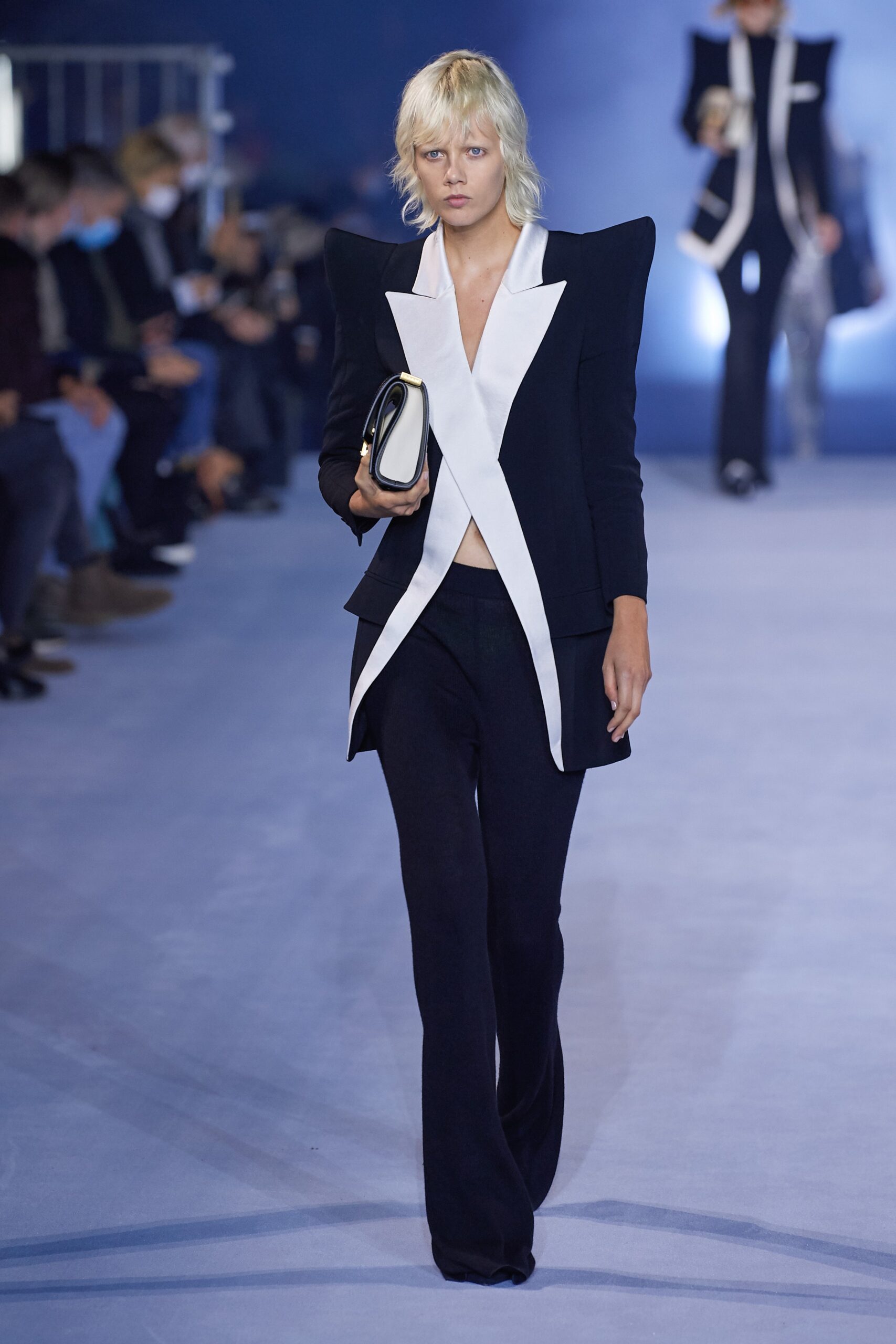 black and white fitted blazer with pants