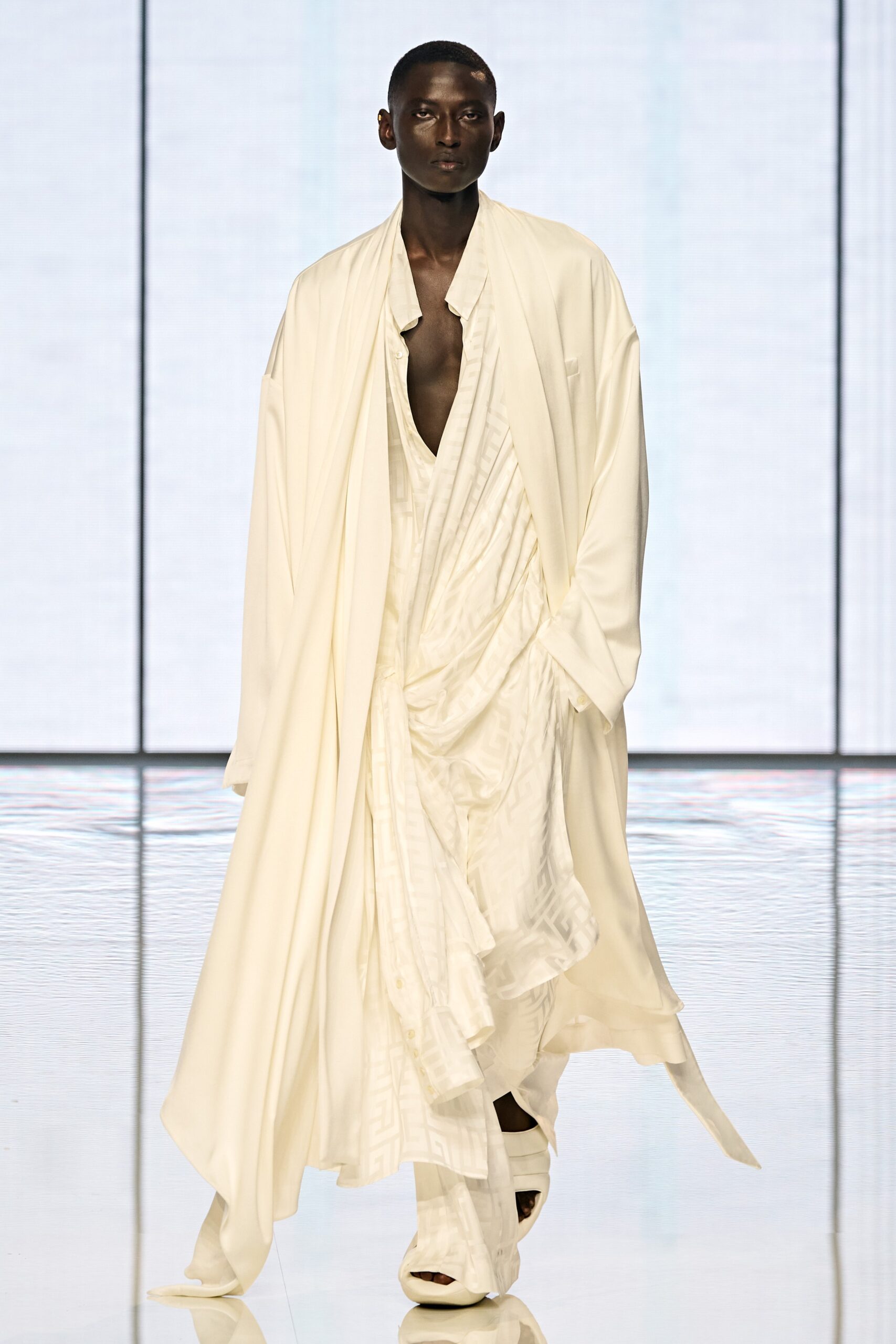 white silk gown and coat