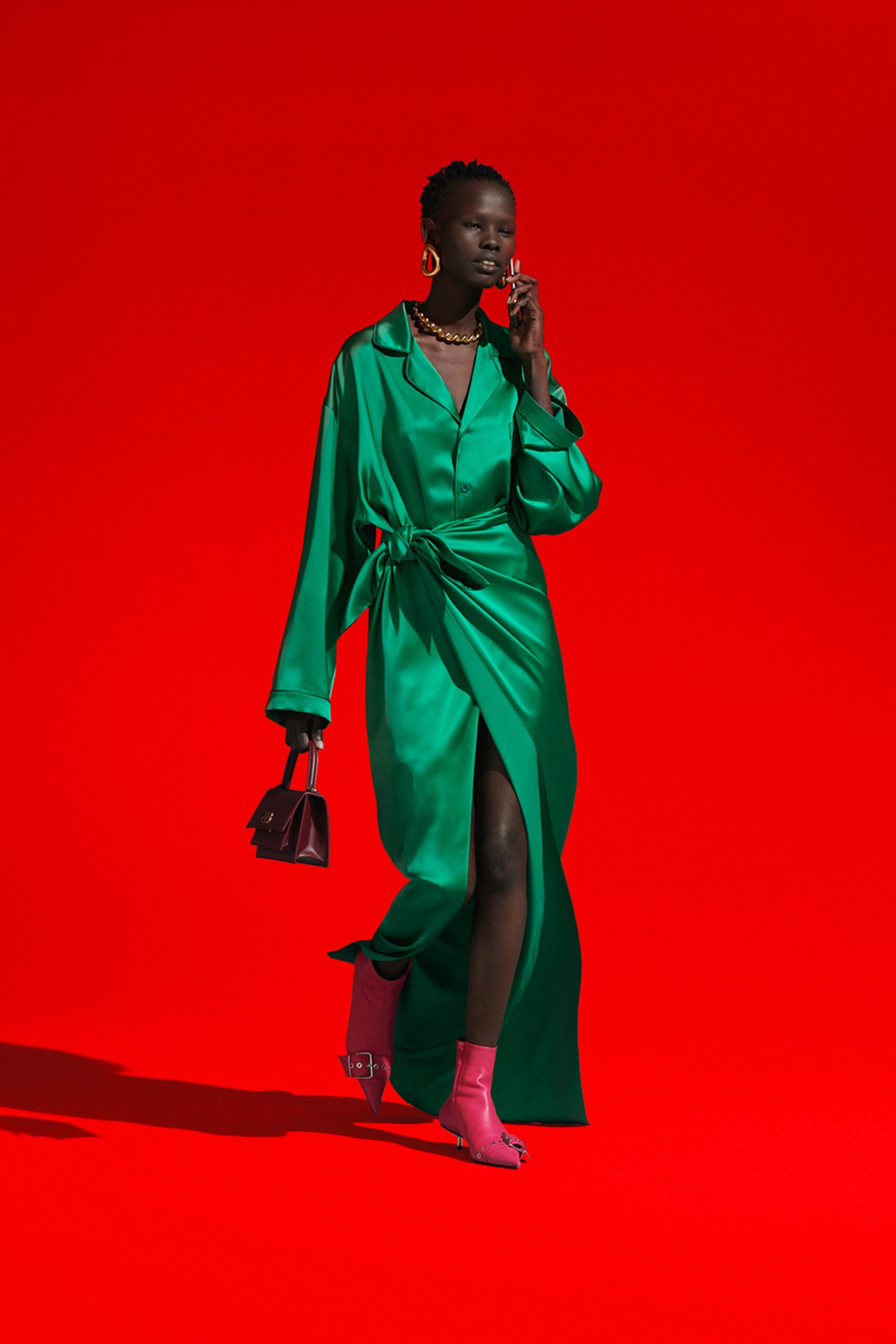 green silk wrap dress