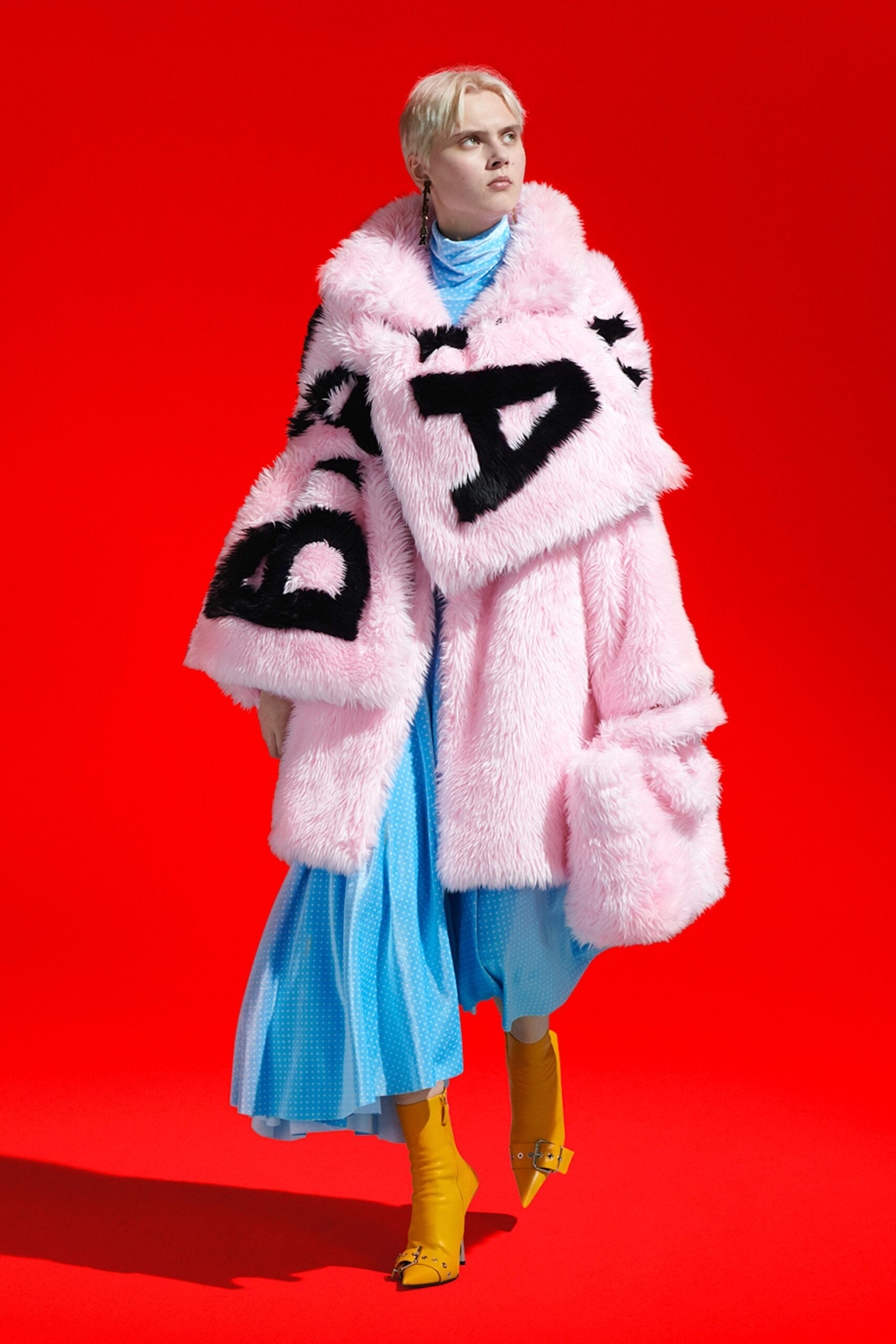 pink faux-fur oversized coat