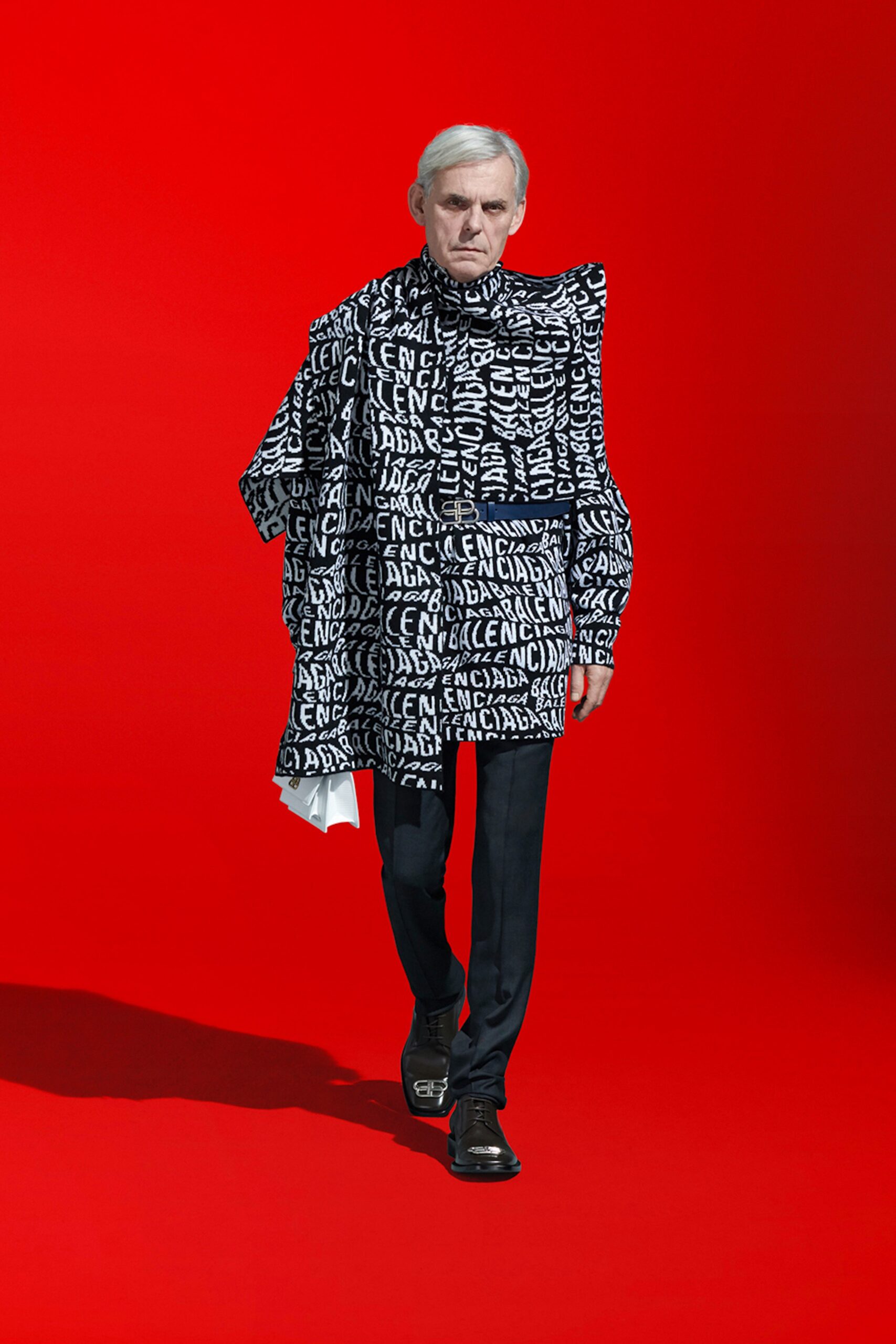 black and white printed shirt with slim pants
