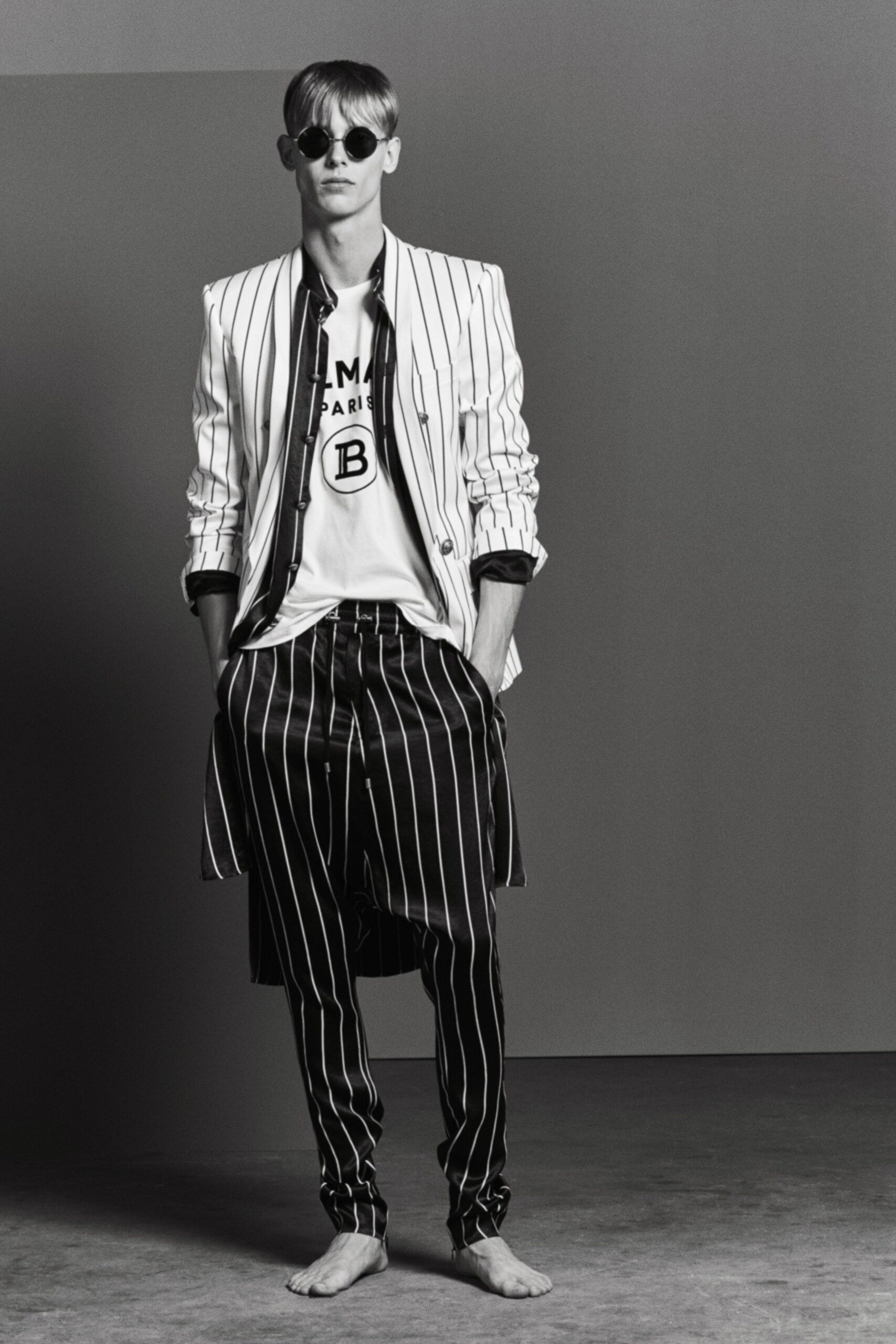 striped blazer and pants outfit