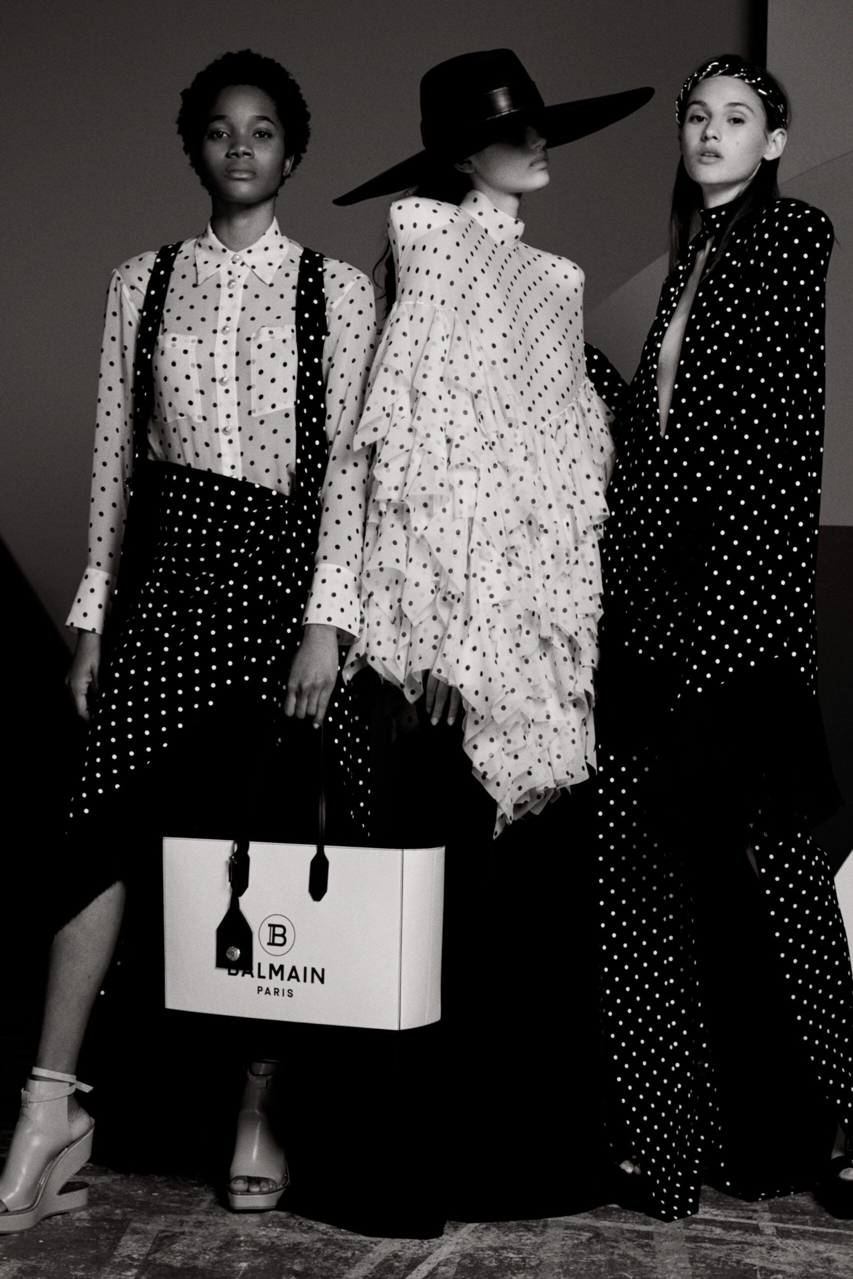 polka-dot silk midi dress and skirt