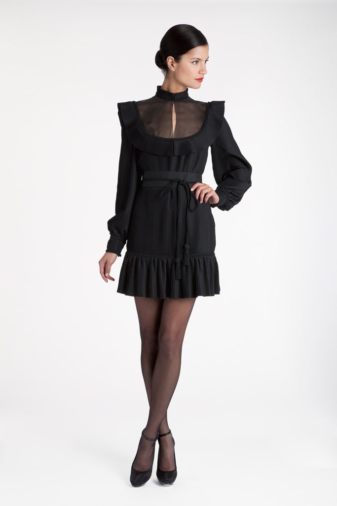 black silk fitted mini dress