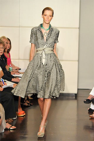 gray silk belted dress