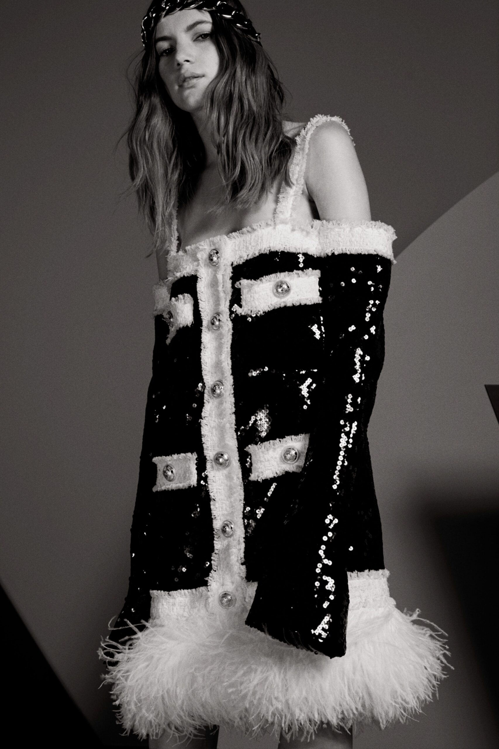 black and white sequin dress