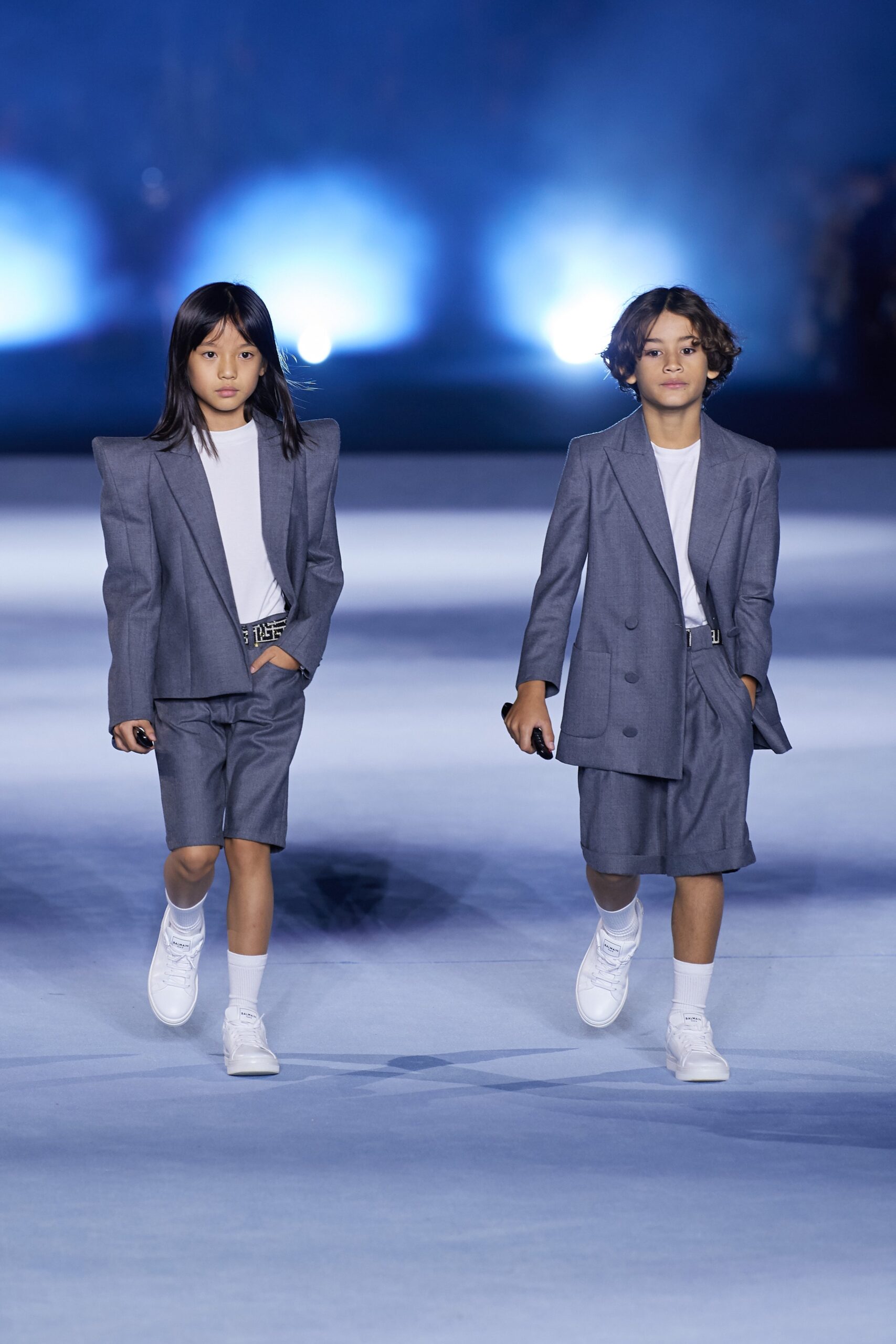 gray tailored blazer and shorts