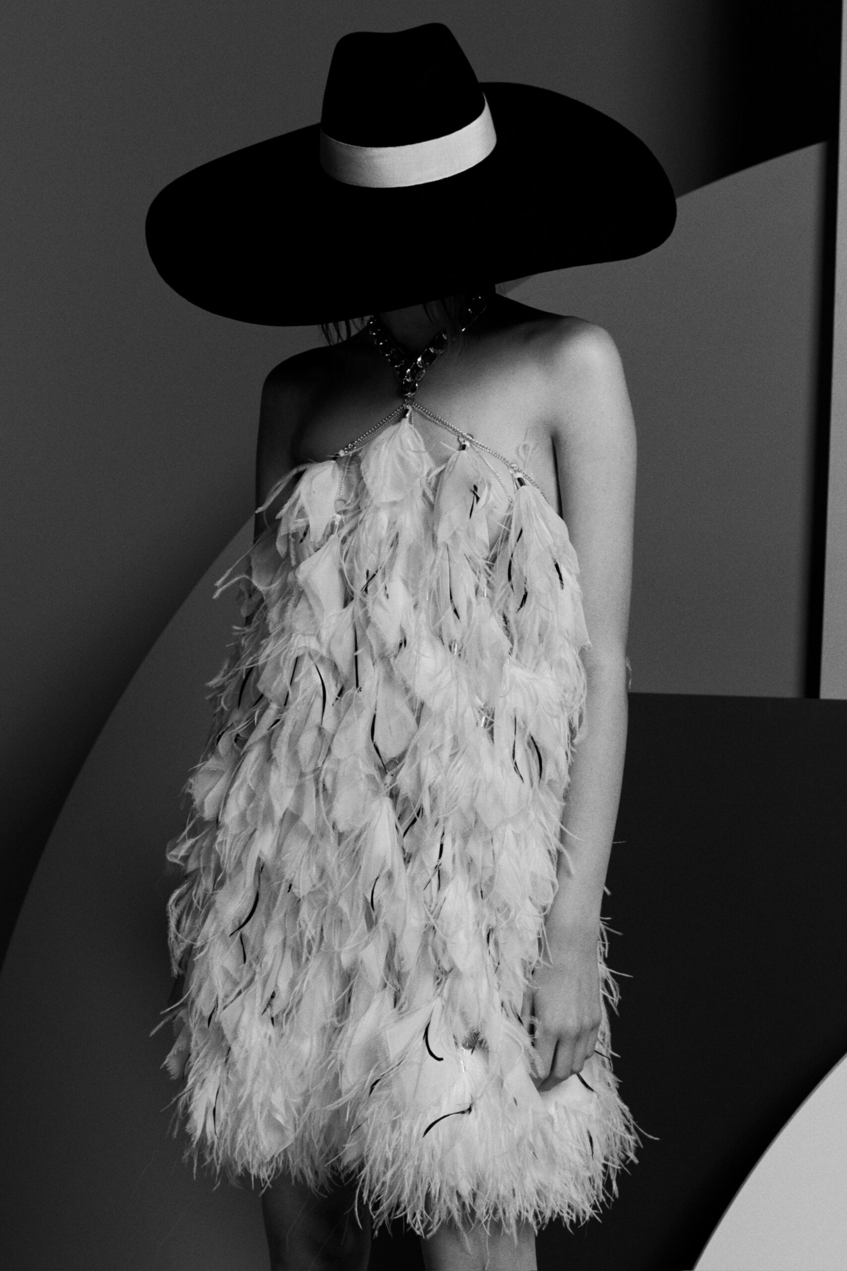 white feather strapless fitted fringed short dress