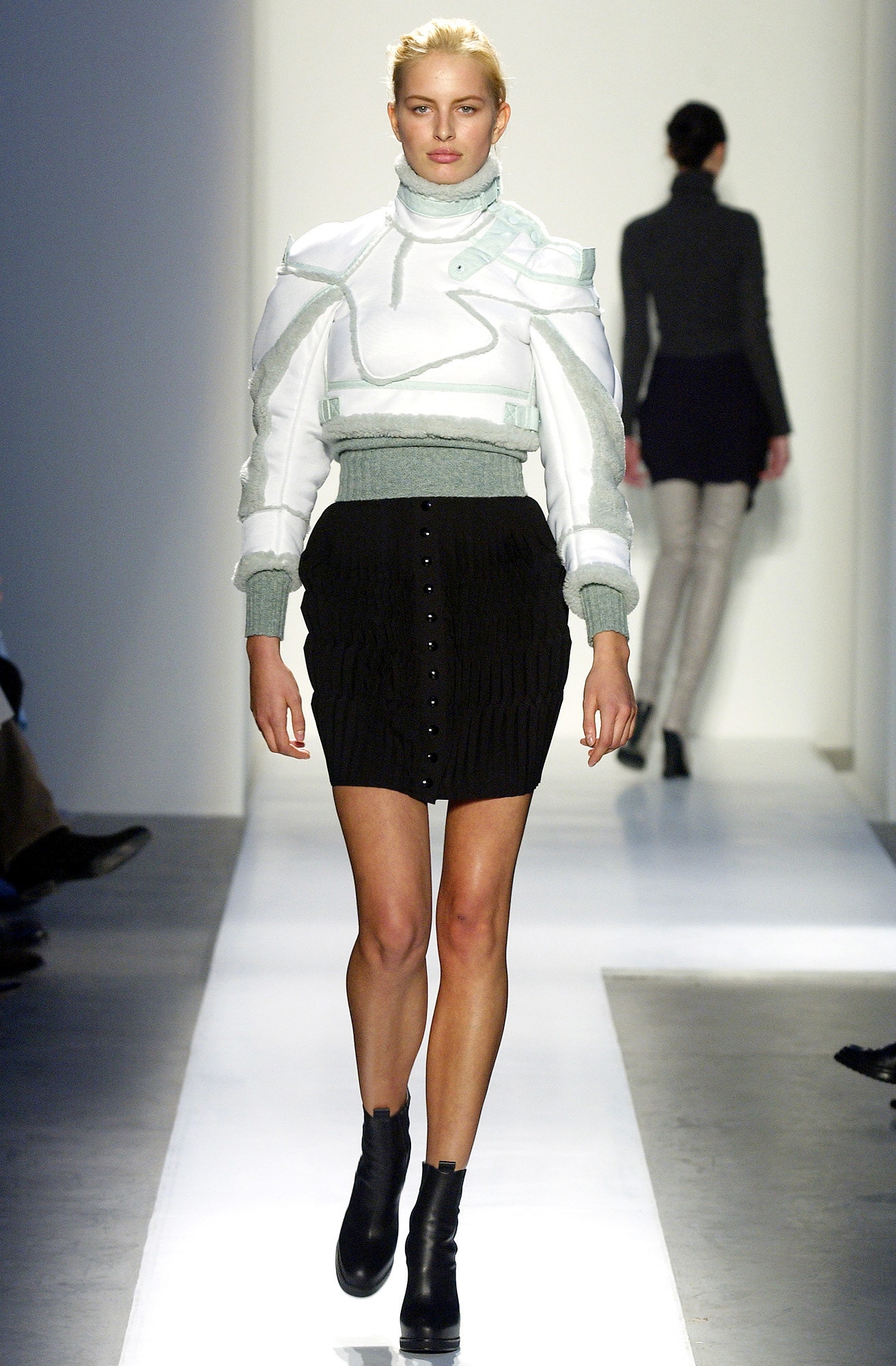 white cotton long-sleeve high-neck fitted layered sweater