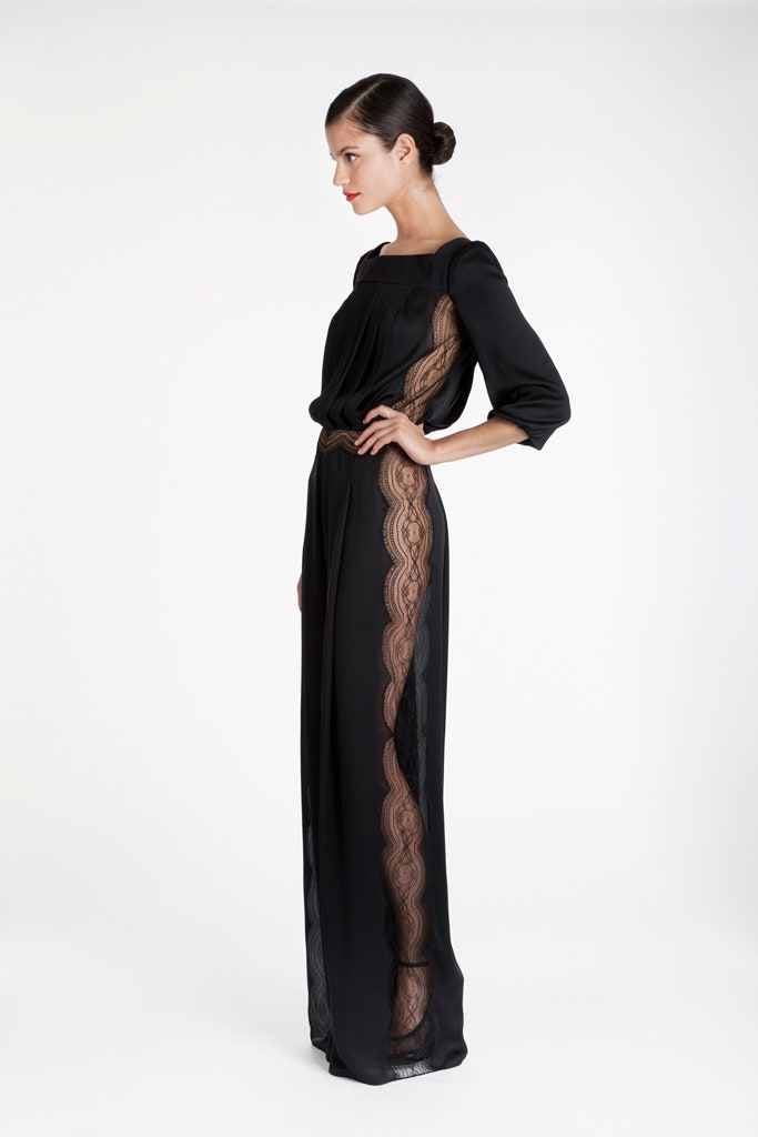 black silk long-sleeve dress