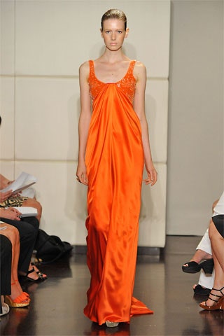 orange silk sleeveless gown