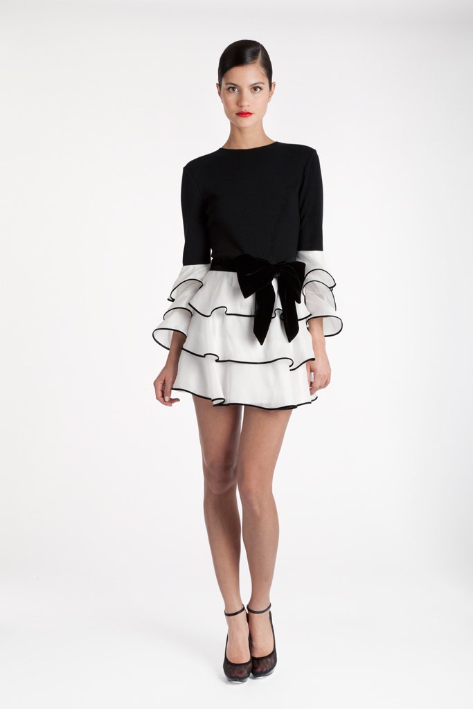black and white ruffled mini dress