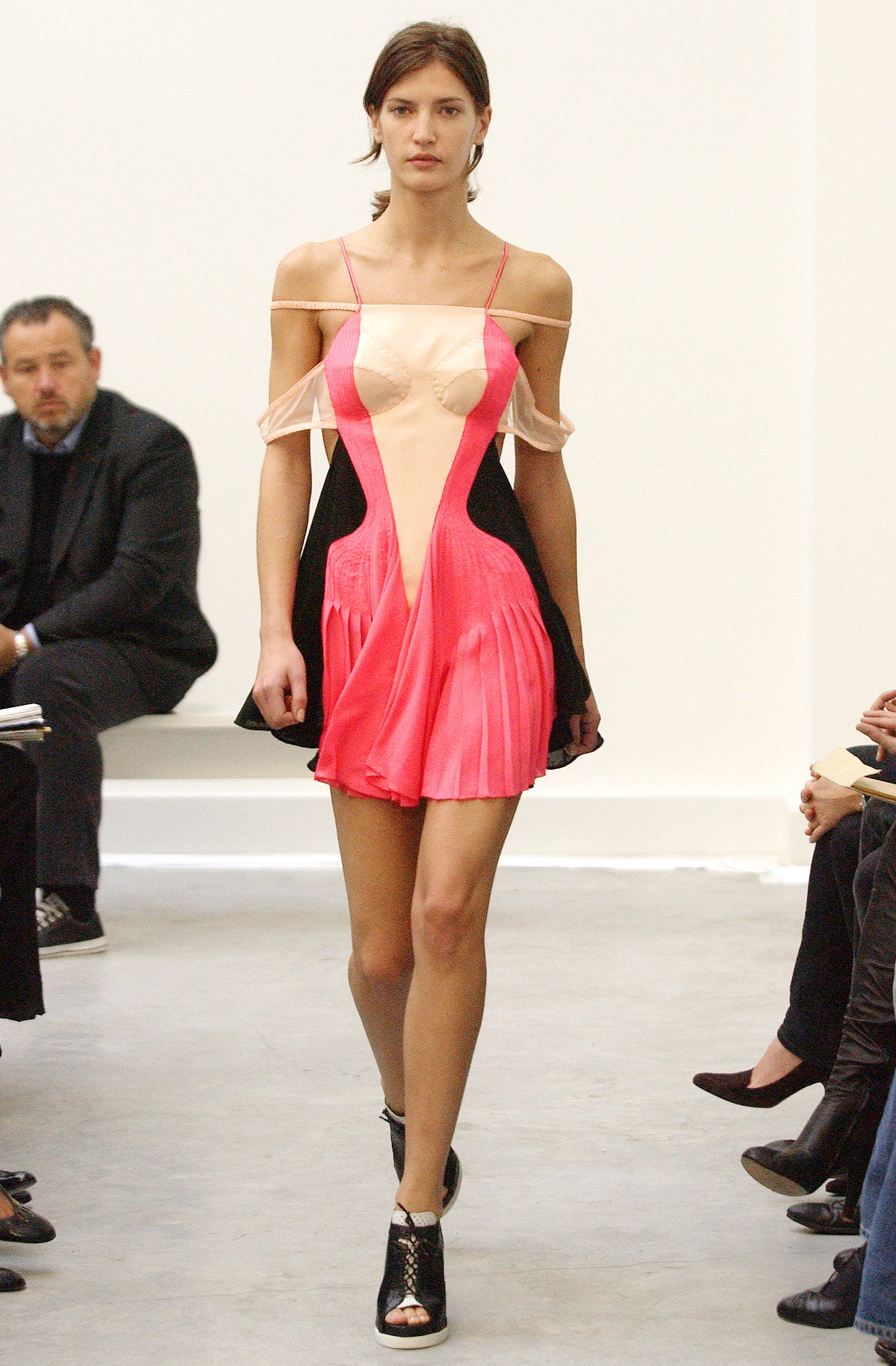 pink and black fitted dress