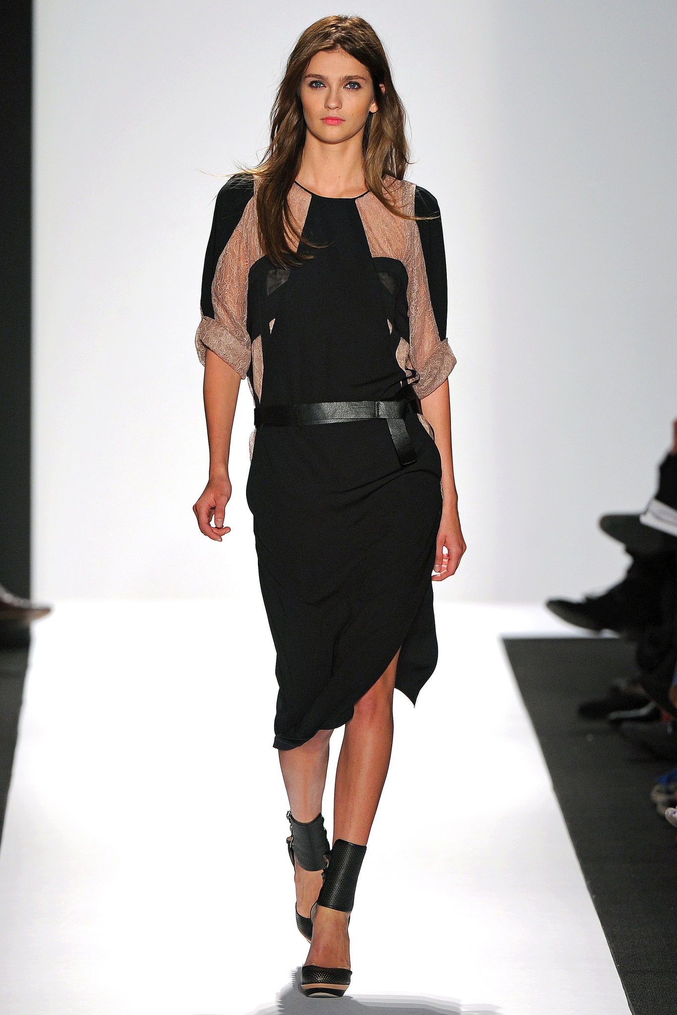 black fitted midi dress with long sleeves