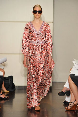 red and pink printed maxi gown